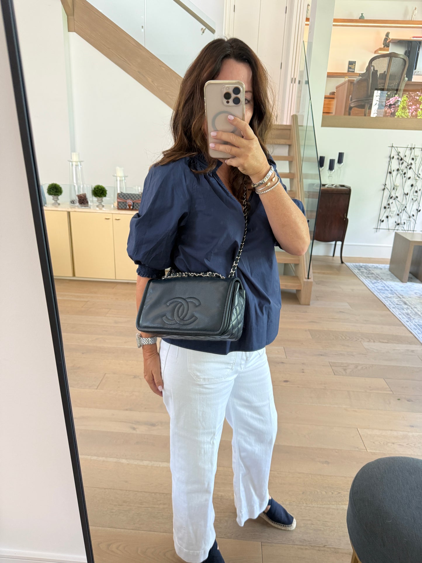 Chanel Caviar Medium Timeless CC Flap Navy Pre-Owned