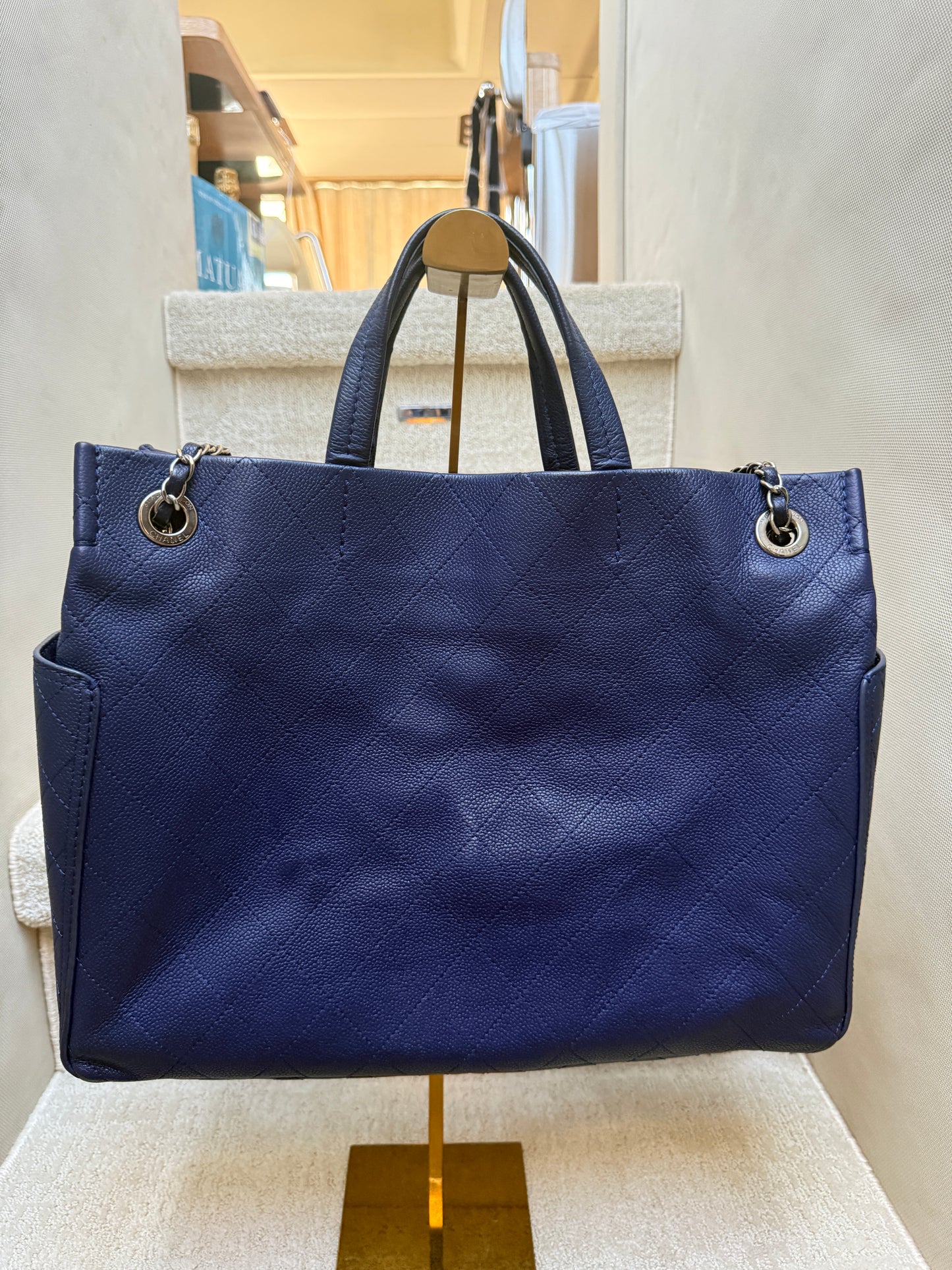 Chanel Caviar Blue Quilted Leather Pocket Tote Pre-Owned