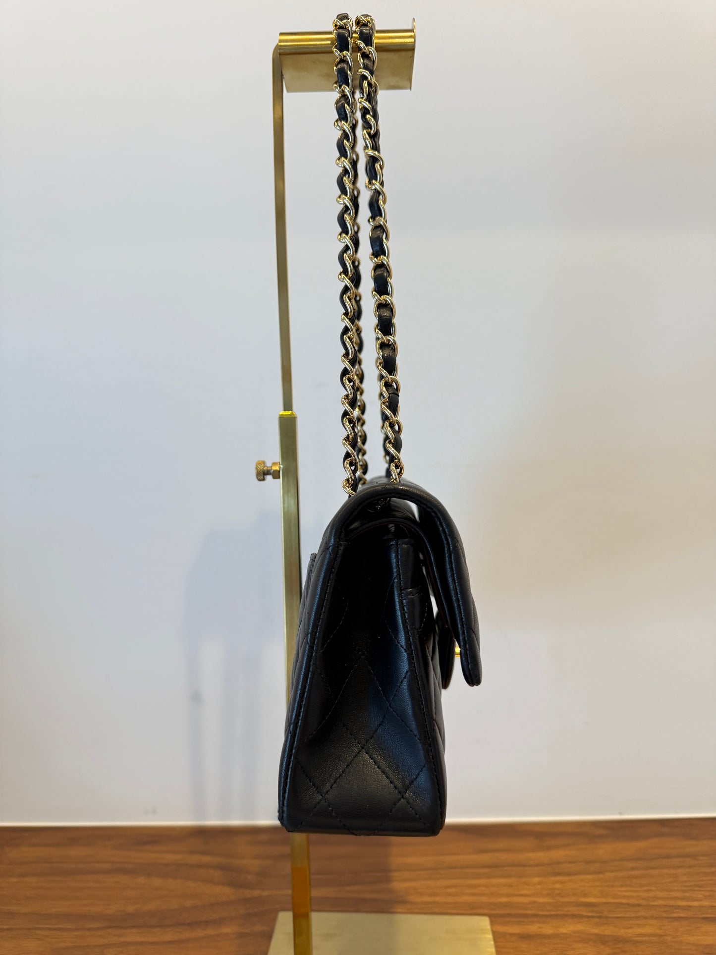 Chanel Small Classic Flap Black and Gold Side View