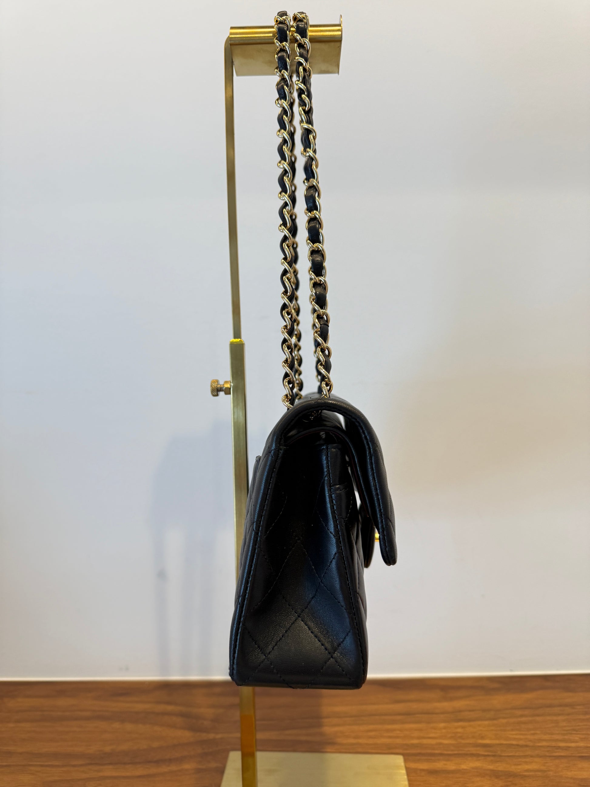 Chanel Small Classic Flap Black and Gold Side View