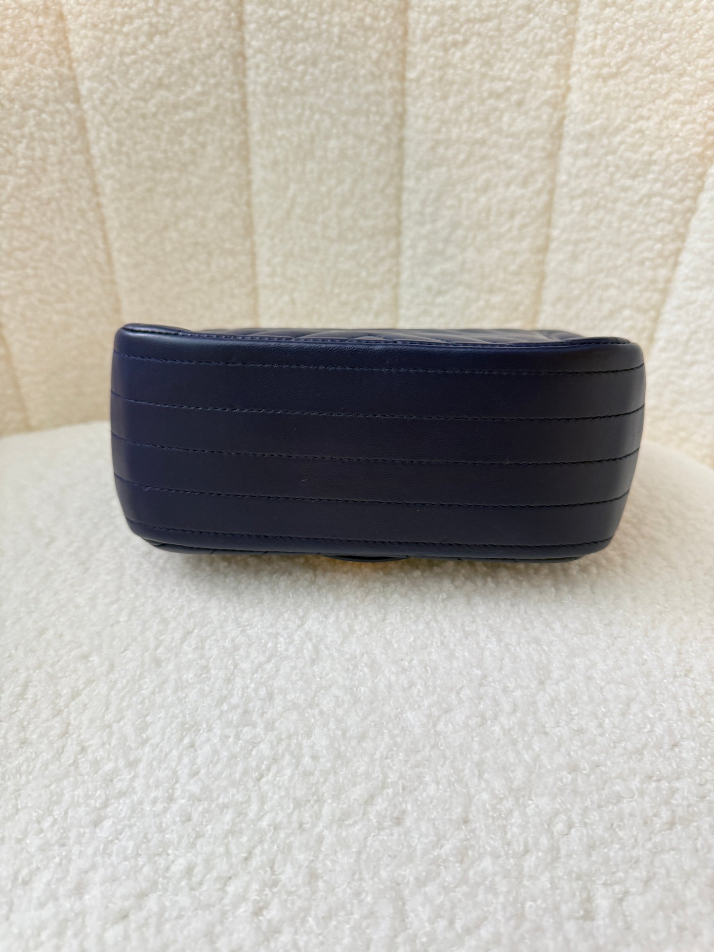 Chanel Lambskin Chevron Quilted Mini Square Flap Navy Blue