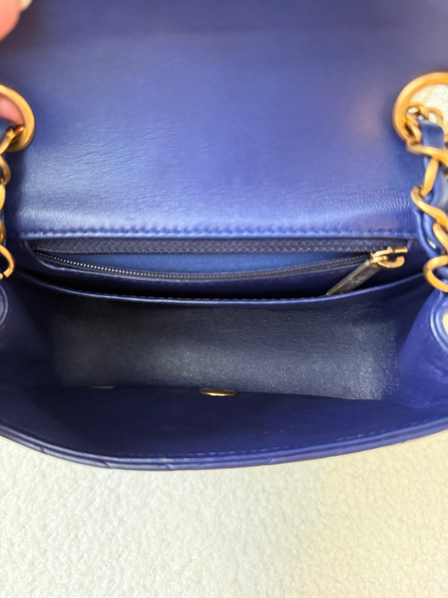 Chanel Lambskin Chevron Quilted Mini Square Flap Navy Blue