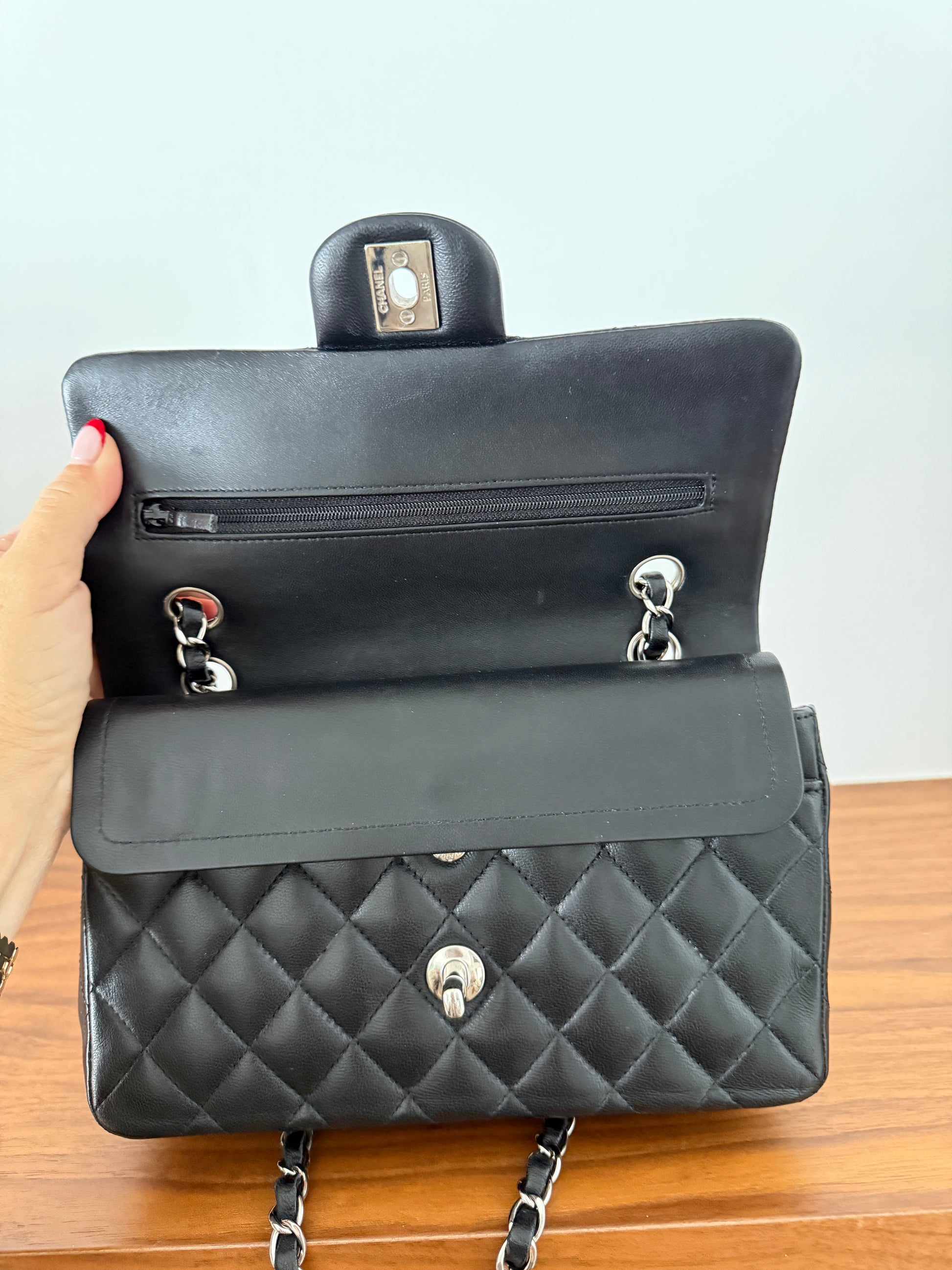 Chanel small double classic flap under first flap