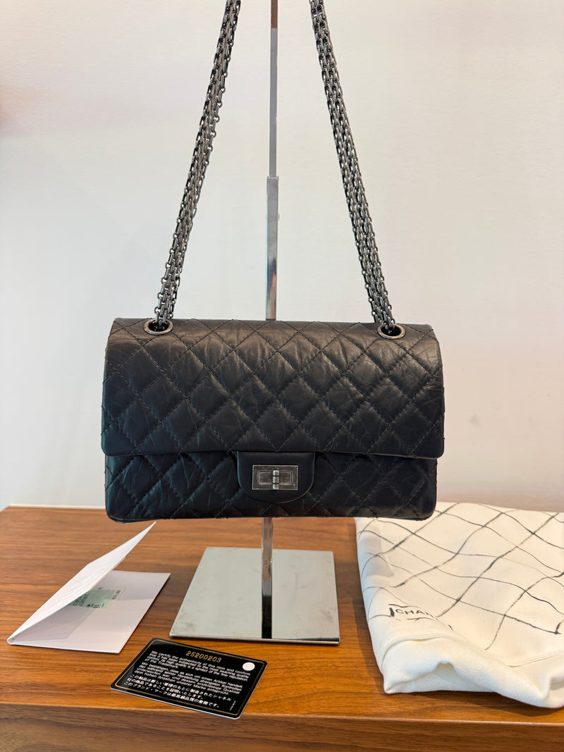 Chanel double classic flap 2.55 255 aged calfskin medium size authentic preowned