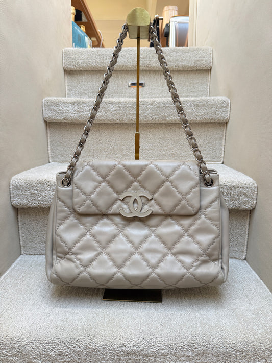 Chanel Hampton Accordion Flap beige lambskin front view