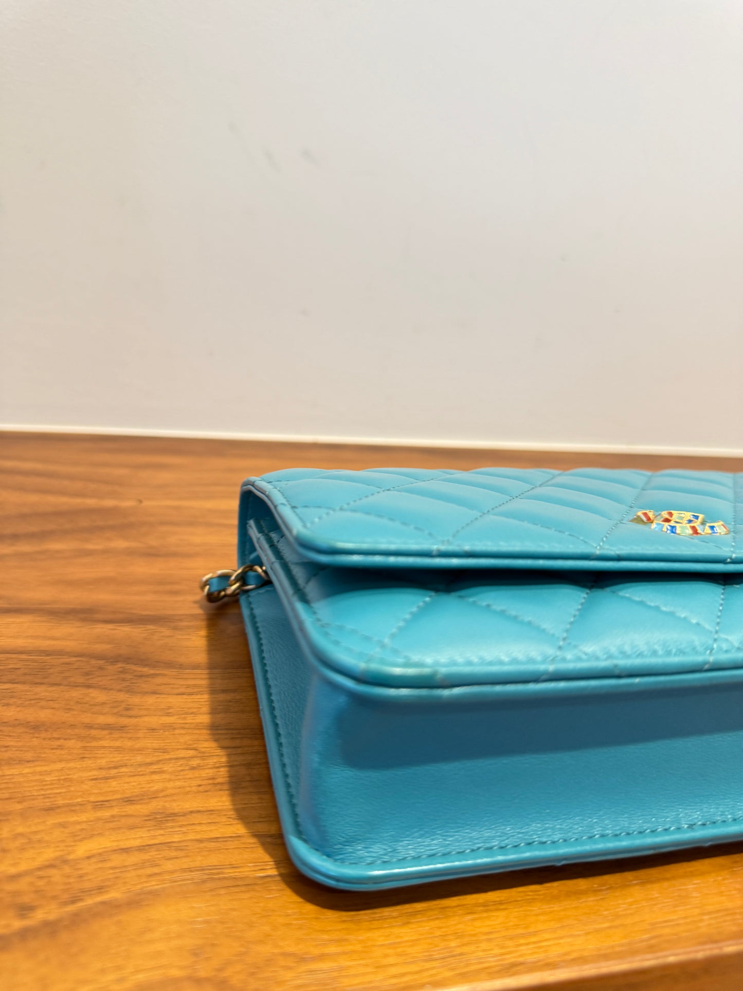 Chanel Lambskin Quilted Wallet on Chain WOC in Turquoise