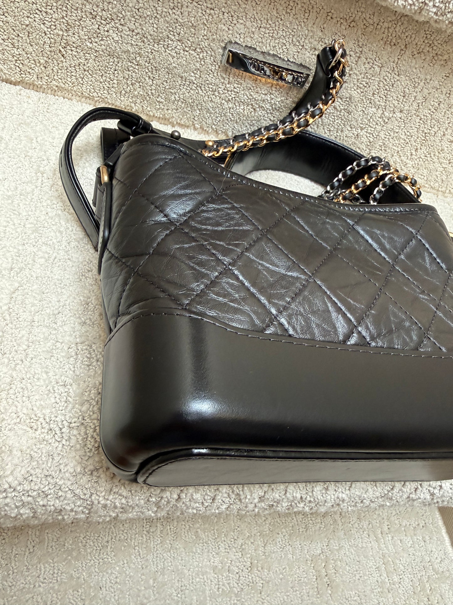 Chanel Gabrielle Hobo Black closeup of third corner