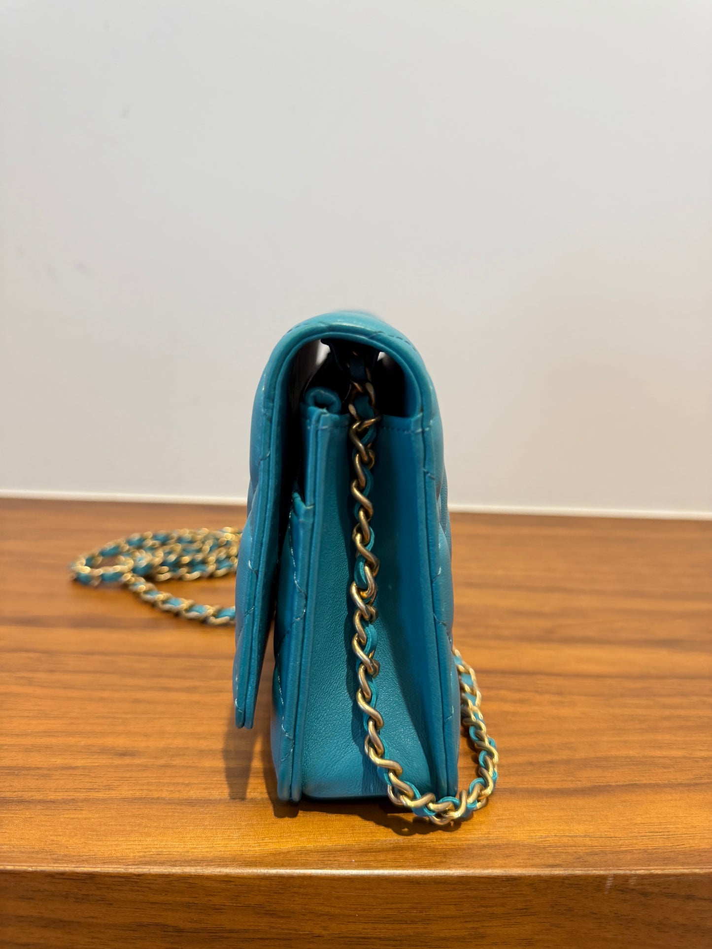 Chanel Lambskin Quilted Wallet on Chain WOC in Turquoise
