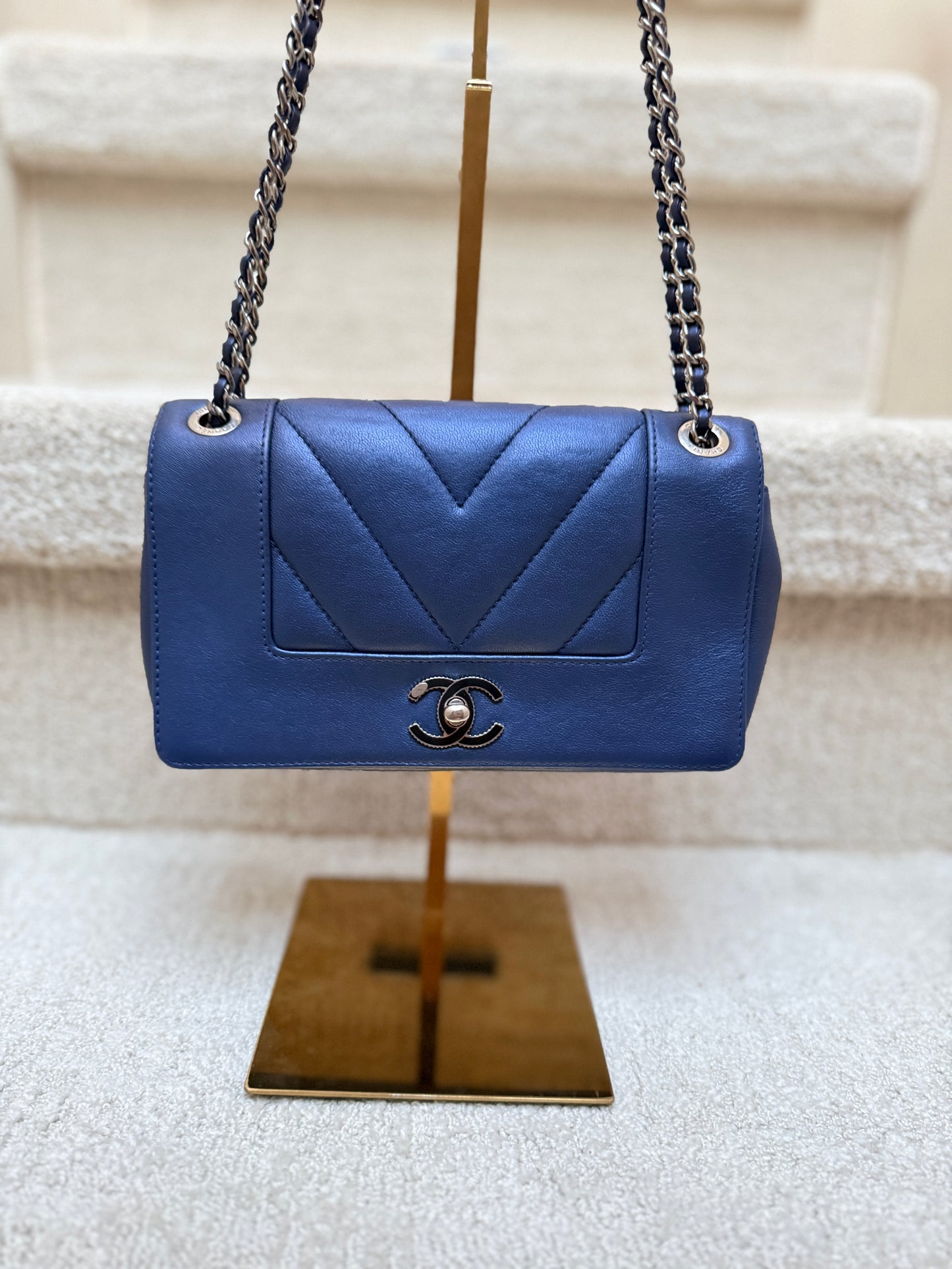 Chanel Quilted Mademoiselle Flap in Metallic Royal Blue Pre-Owned