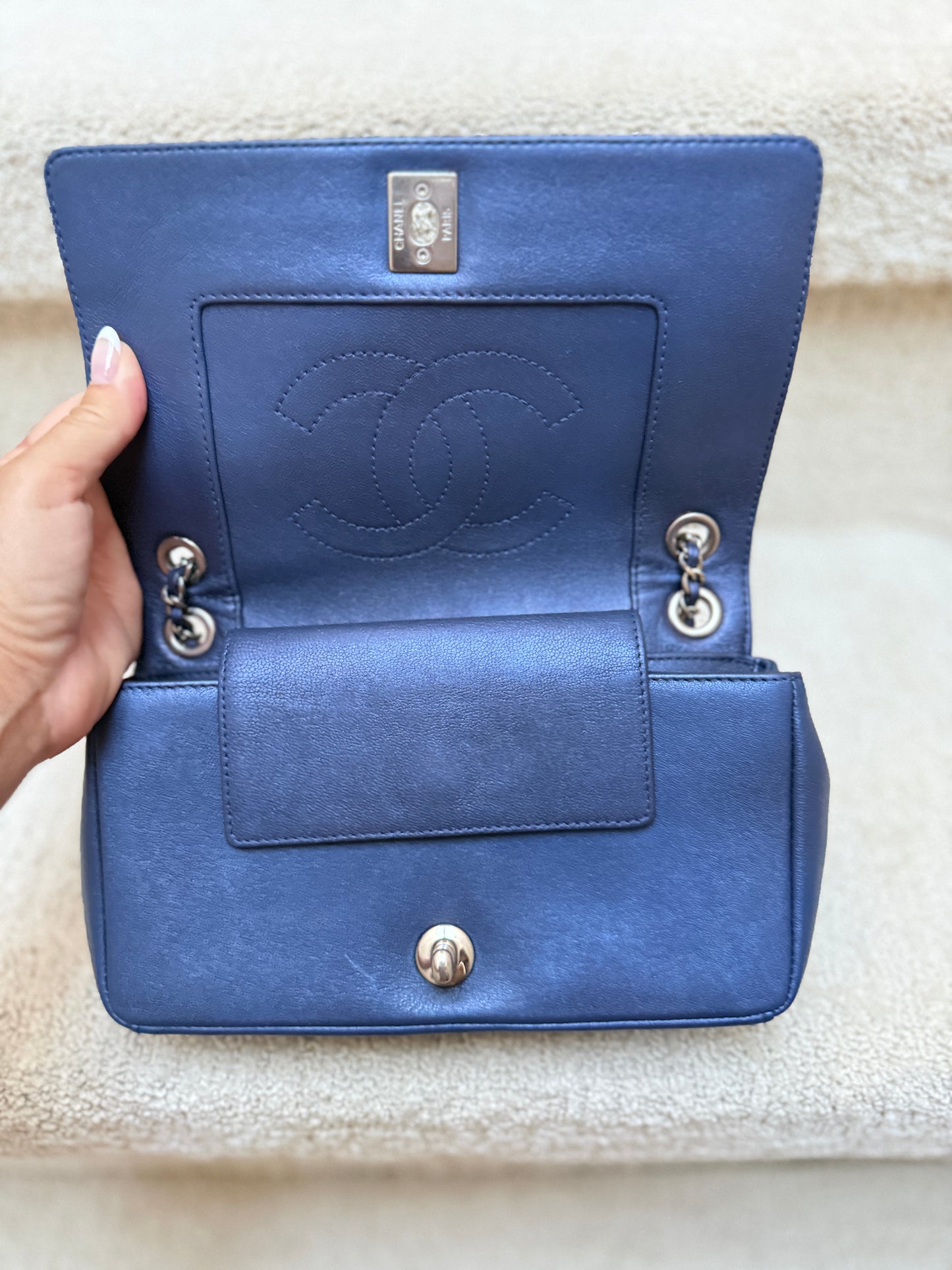 Chanel Quilted Mademoiselle Flap in Metallic Royal Blue Pre-Owned