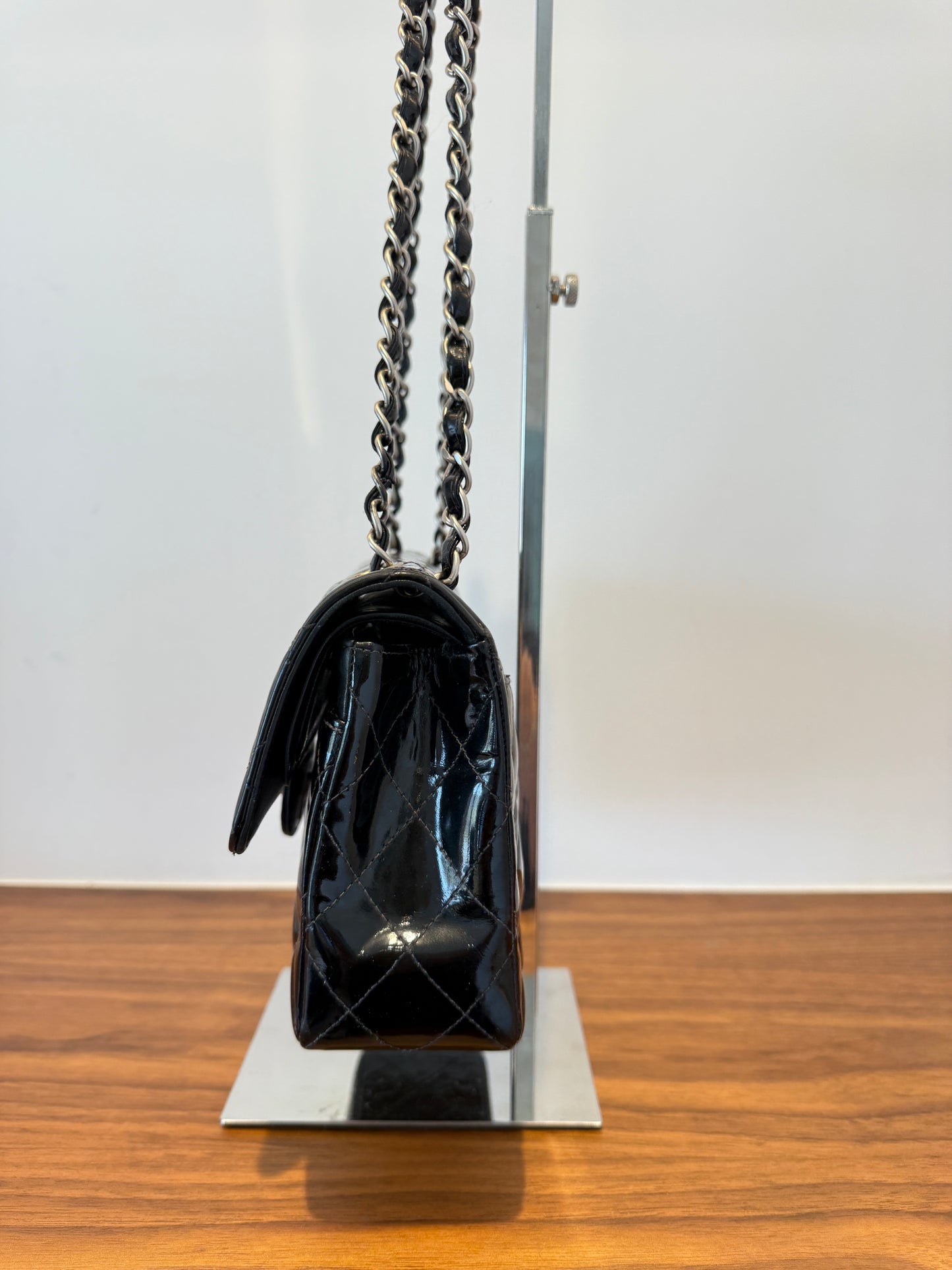 Chanel Classic Double Flap Small in Black Patent Leather with Silver Hardware