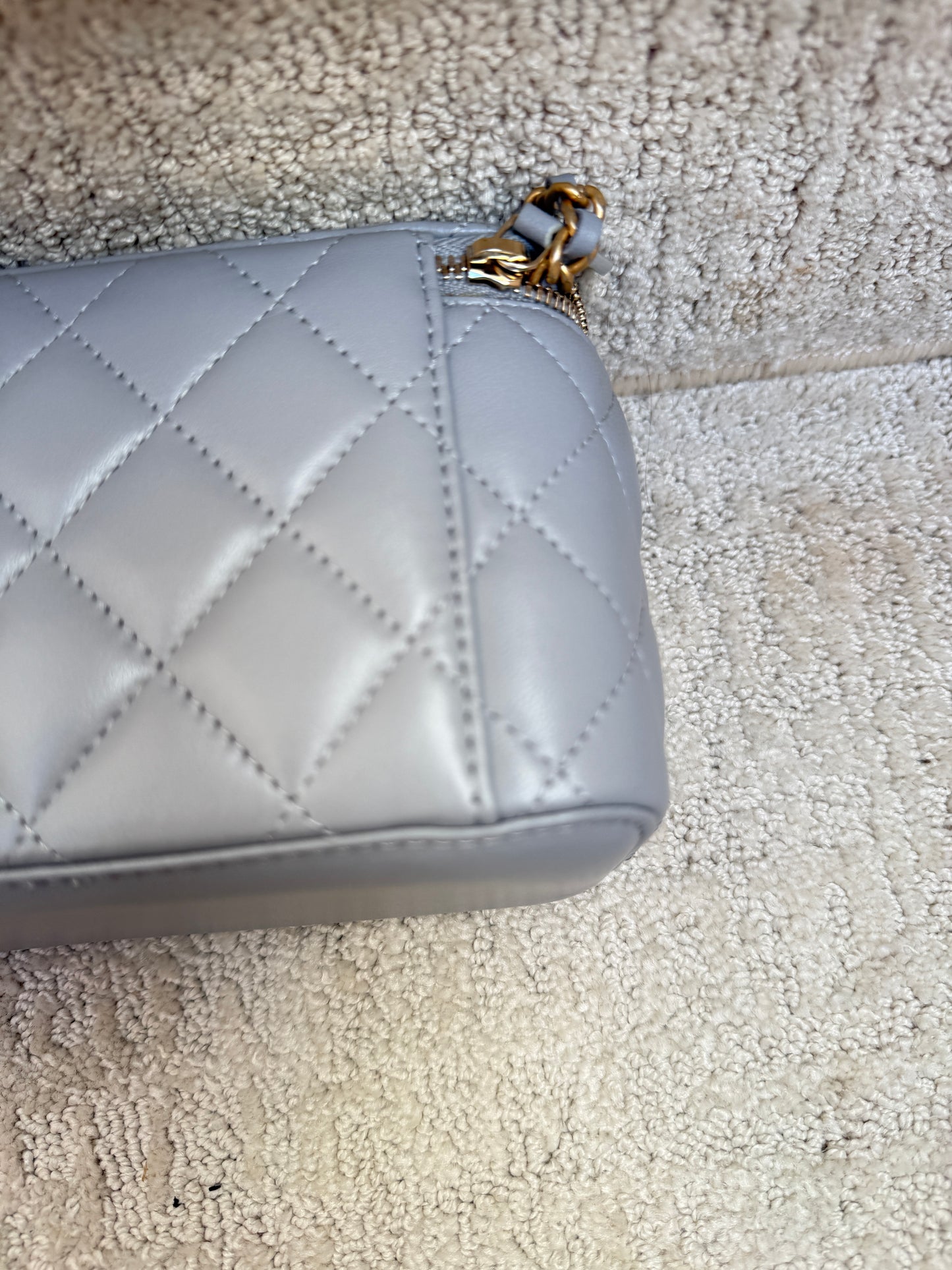 Chanel Lambskin Quilted Small Pearl Crush Vanity Case With Chain Grey