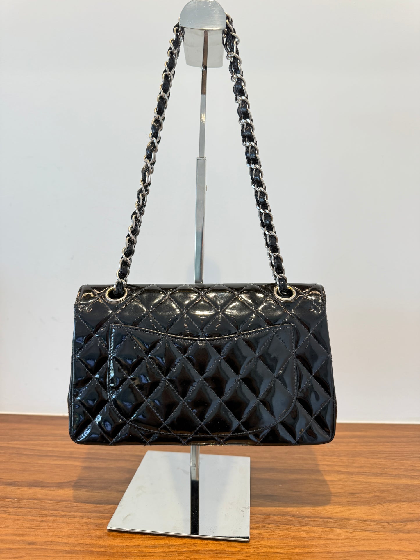 Chanel Classic Double Flap Small in Black Patent Leather with Silver Hardware