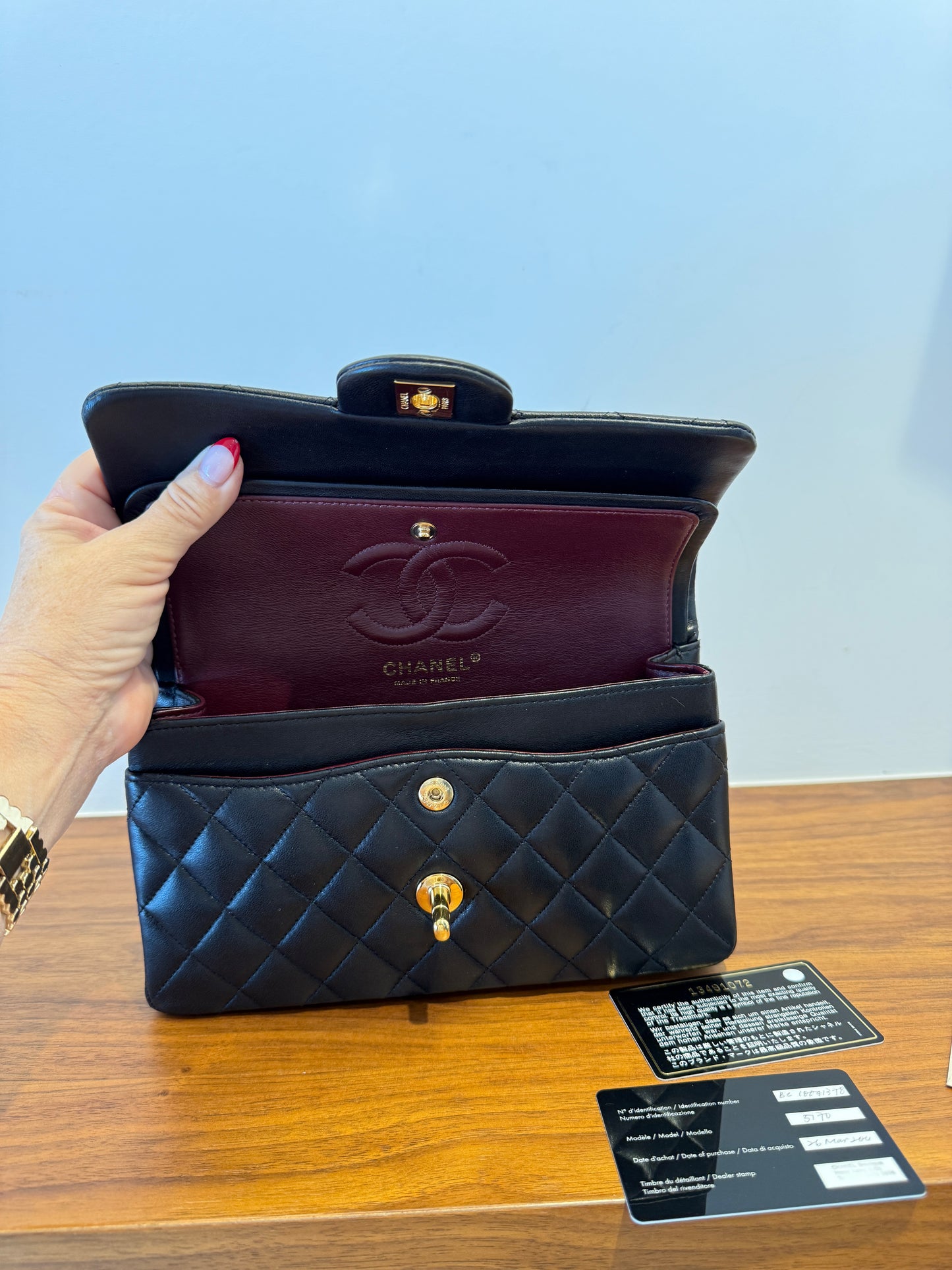 Chanel small Classic Double Flap Auth Card and interior