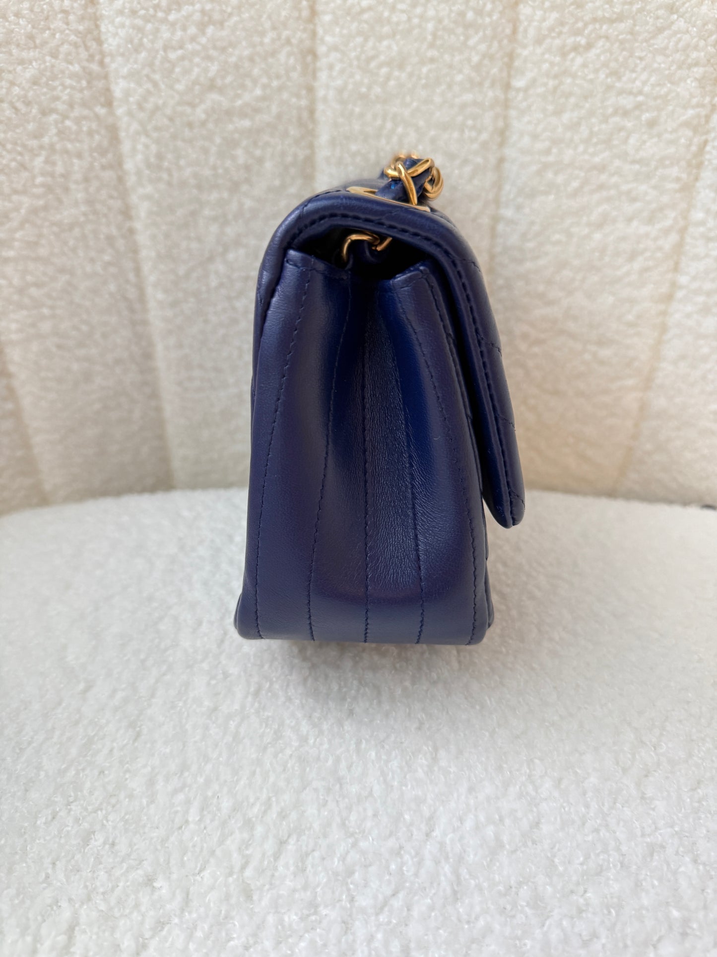 Chanel Lambskin Chevron Quilted Mini Square Flap Navy Blue