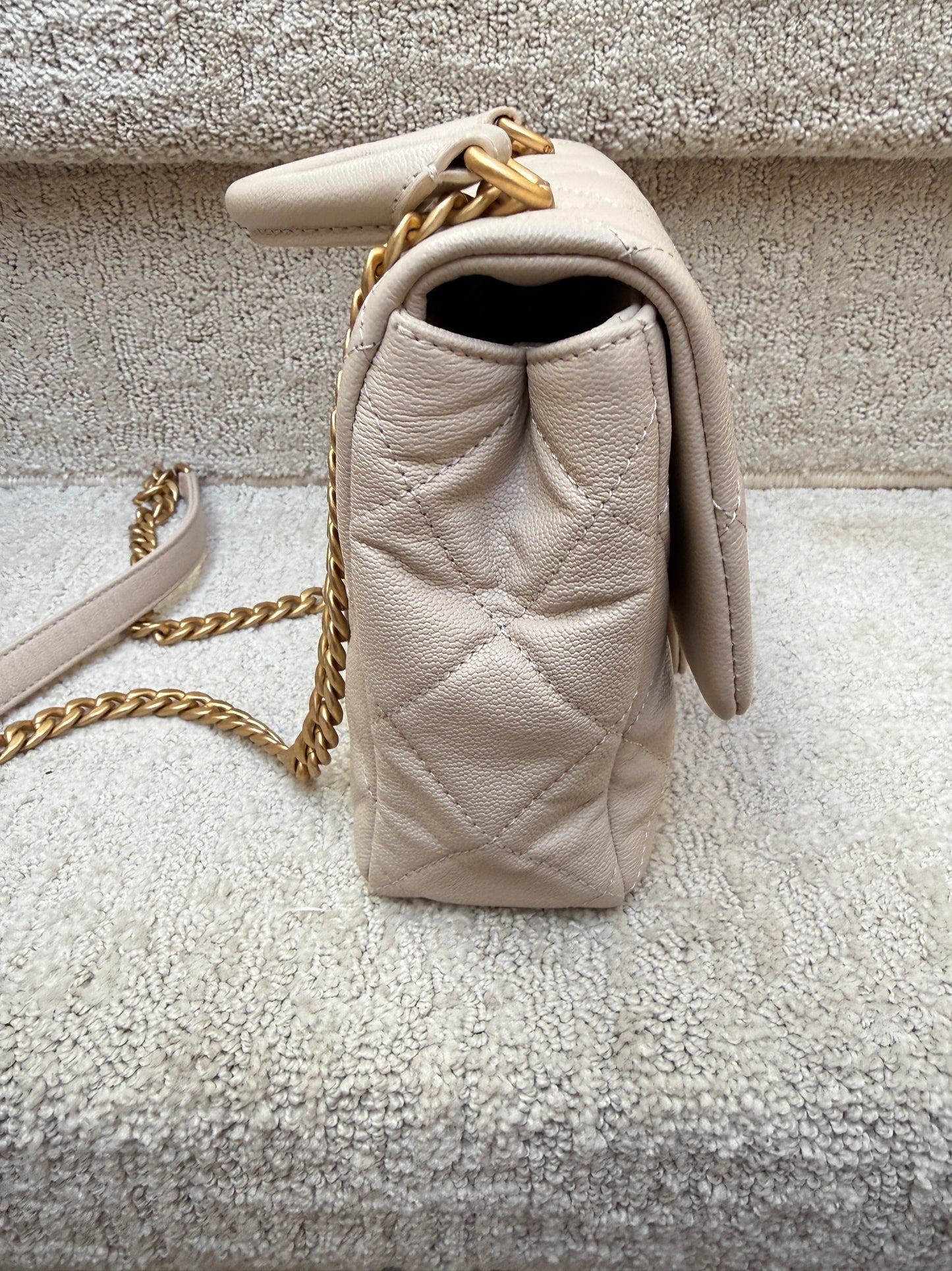 Chanel Shiny Caviar Quilted Mini Top Handle Flap Ecru