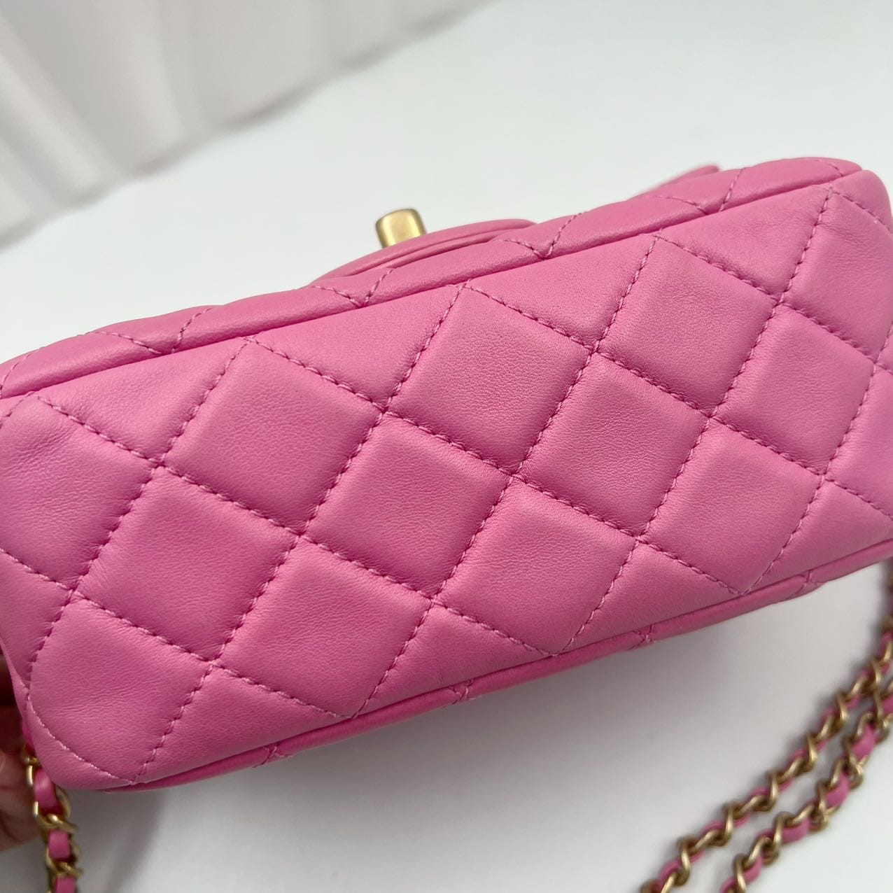 chanel square pearl crush showing bottom of bag and how pristine it is