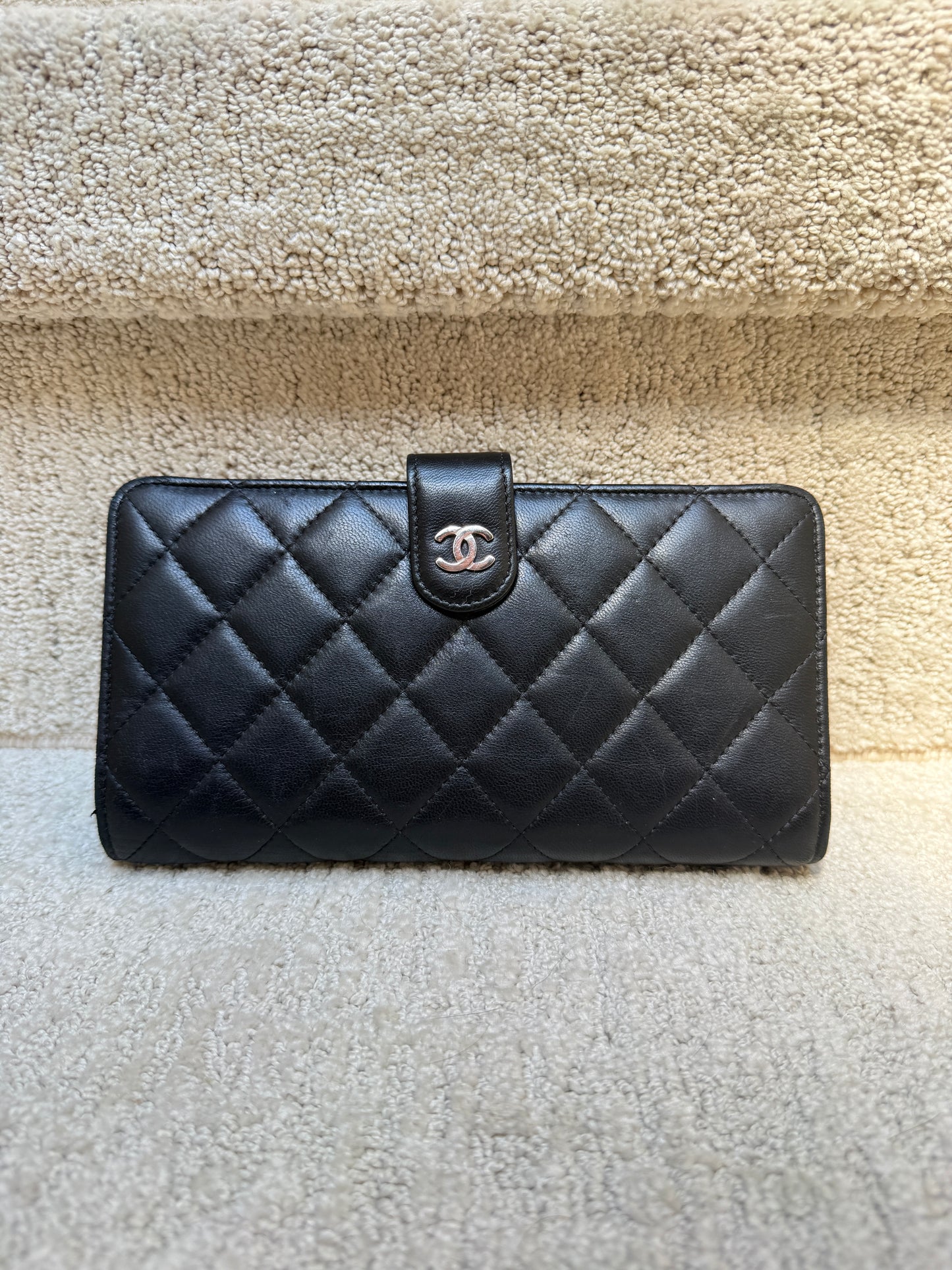 chanel wallet in black lambskin full size authentic preloved from purseonalshopper