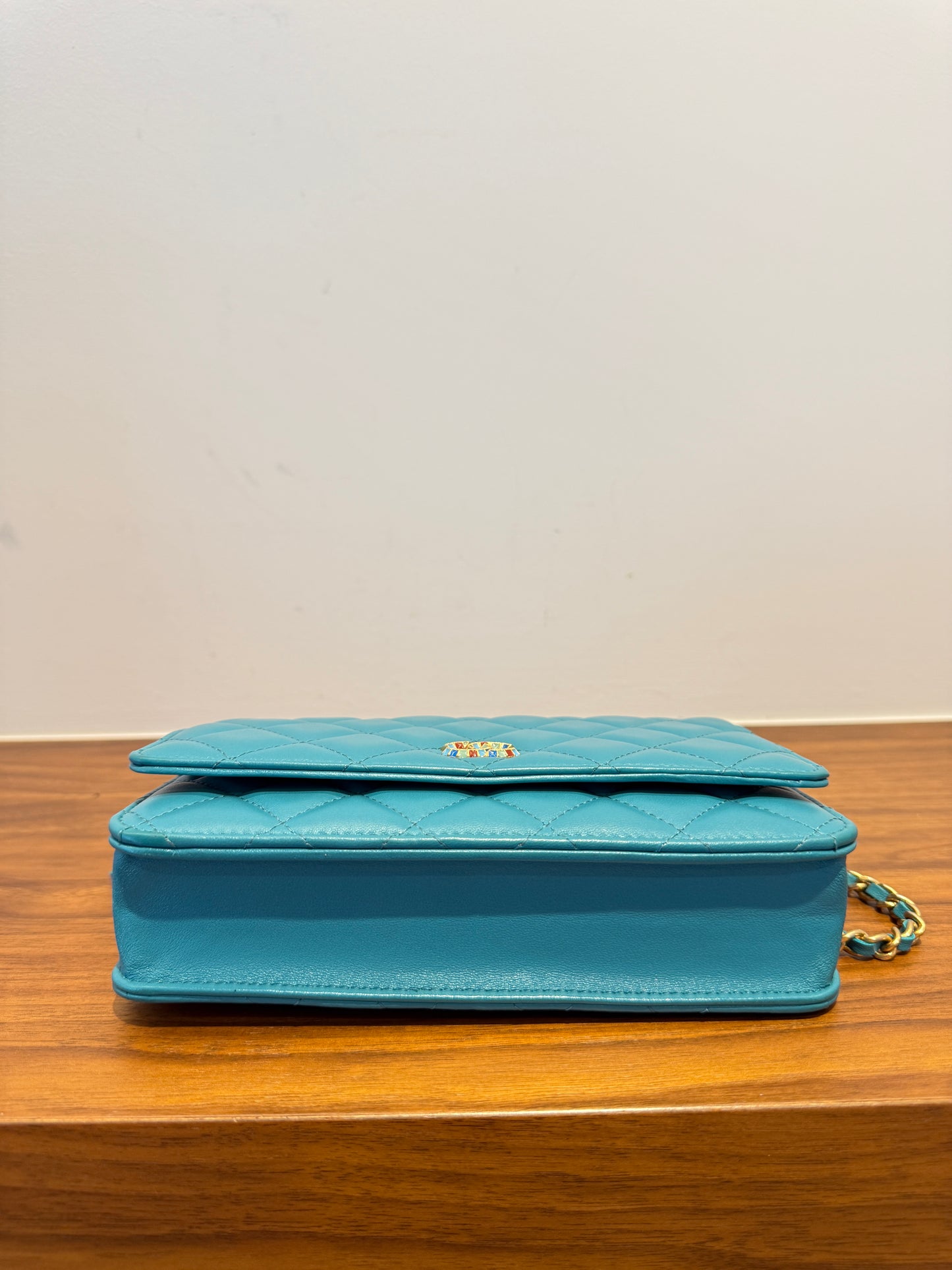 Chanel Lambskin Quilted Wallet on Chain WOC in Turquoise