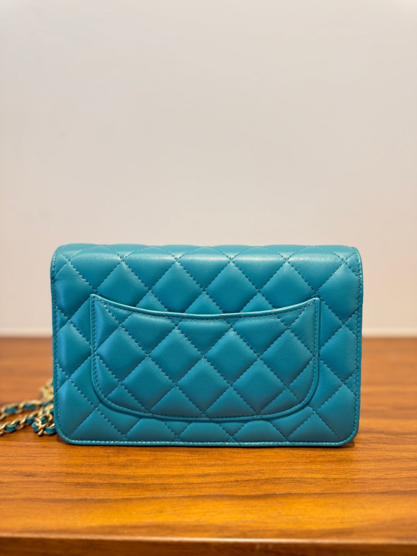 Chanel Lambskin Quilted Wallet on Chain WOC in Turquoise