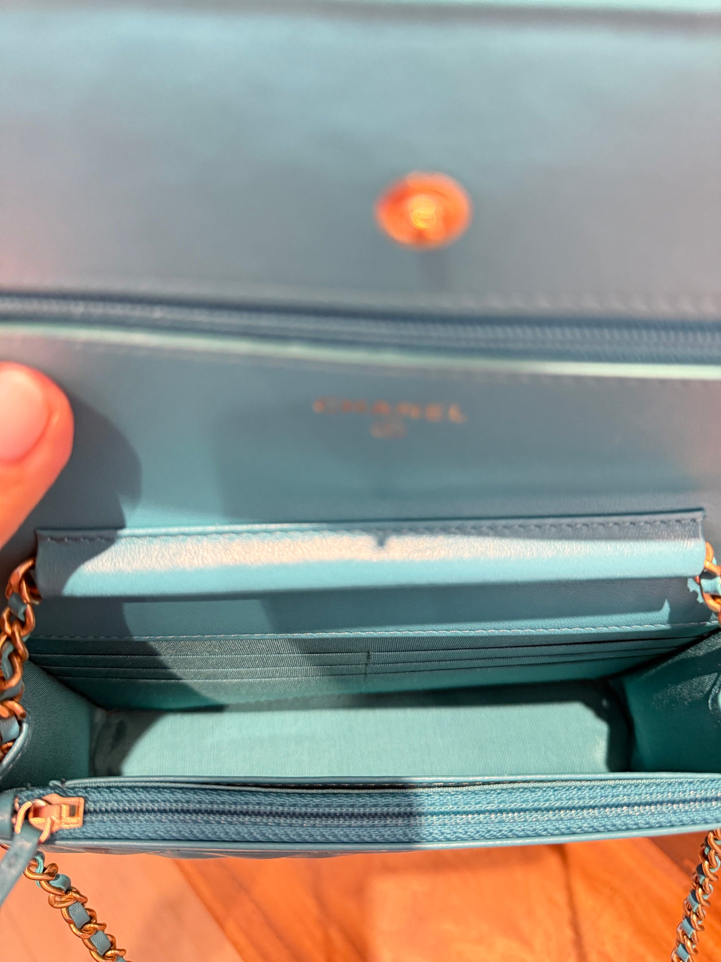 Chanel Lambskin Quilted Wallet on Chain WOC in Turquoise