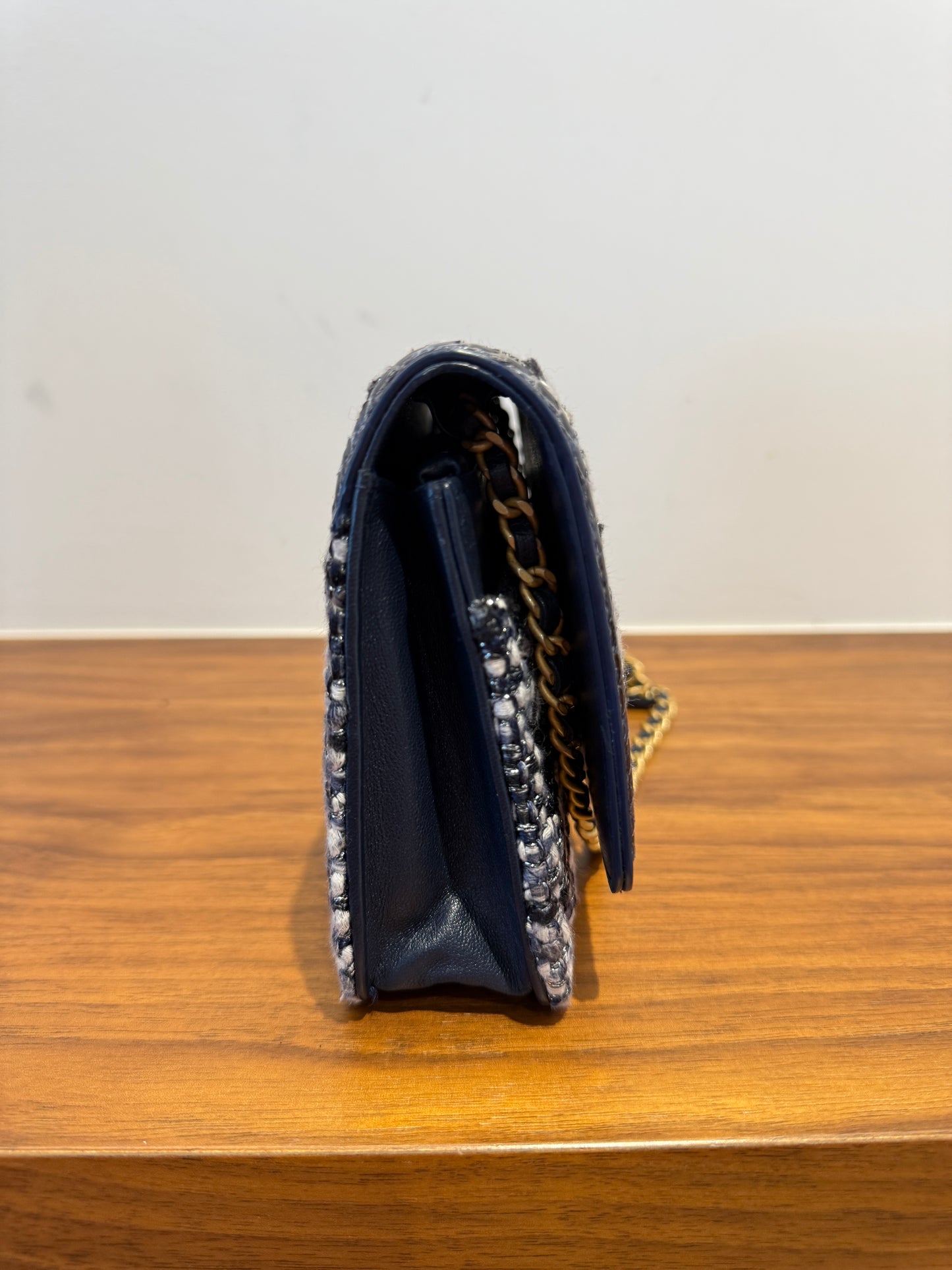 chanel tweed and watersnake wallet on chain resale from purseonalshopper side view