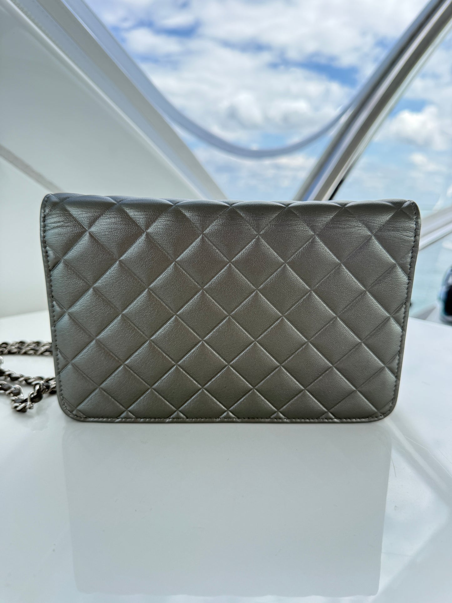 Chanel Wallet on Chain in Metallic Gray Lambskin