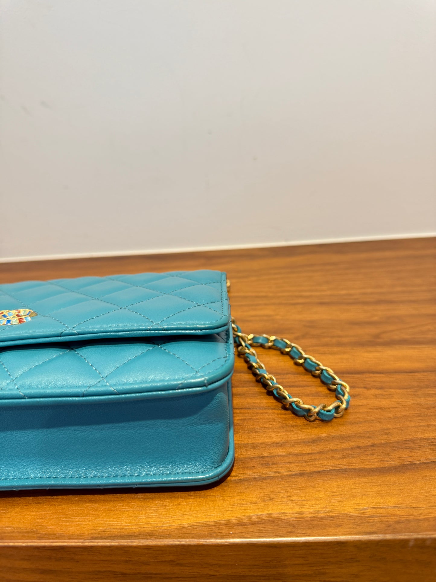 Chanel Lambskin Quilted Wallet on Chain WOC in Turquoise