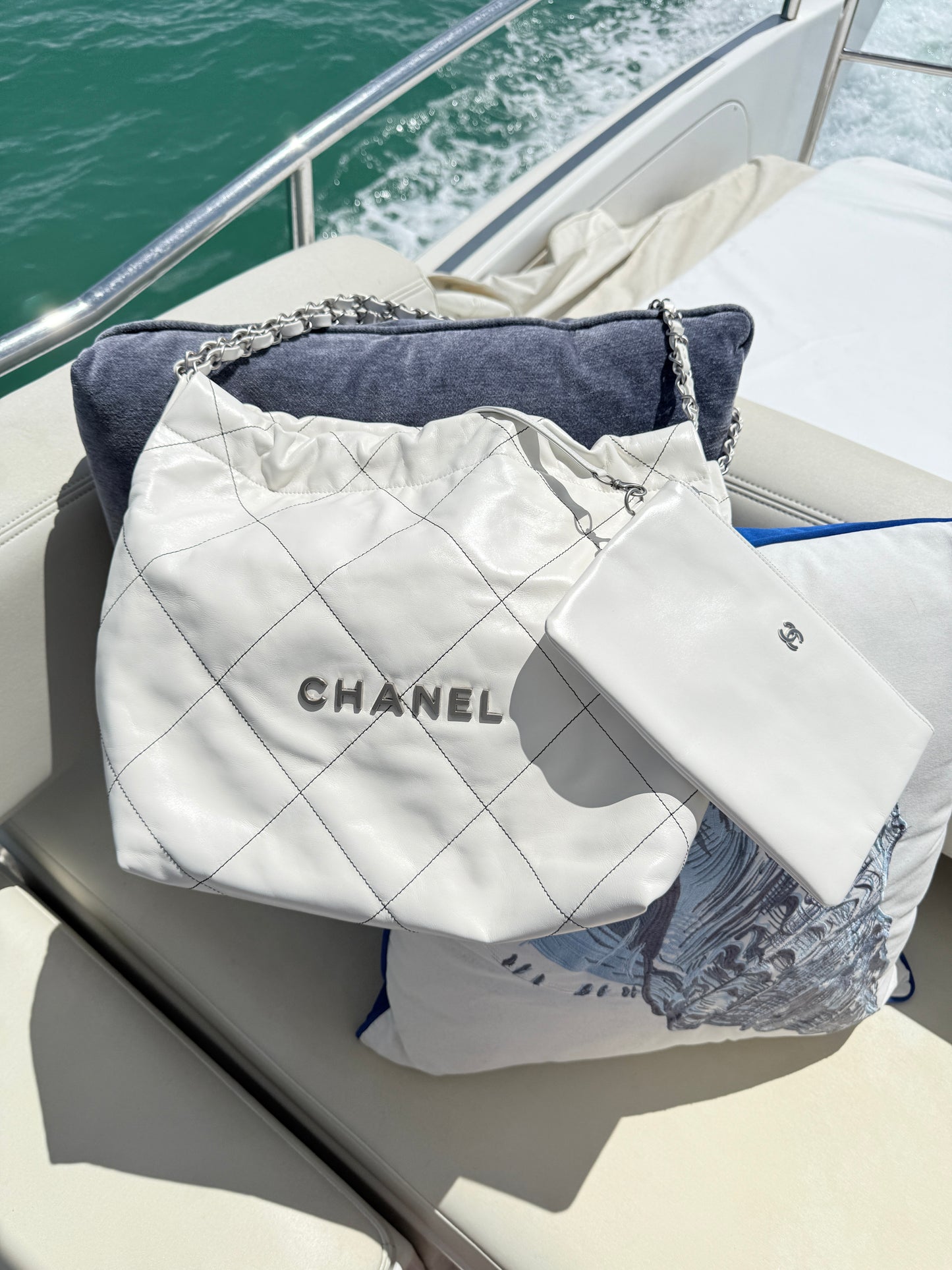 Chanel 22 Calfskin Quilted White with Silver Hardware Pre-Owned