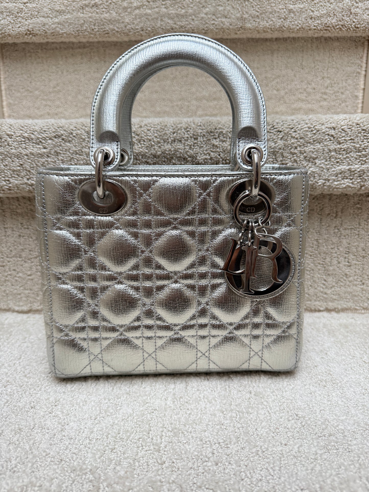Christian Dior Lambskin Cannage Small My ABC in Silver
