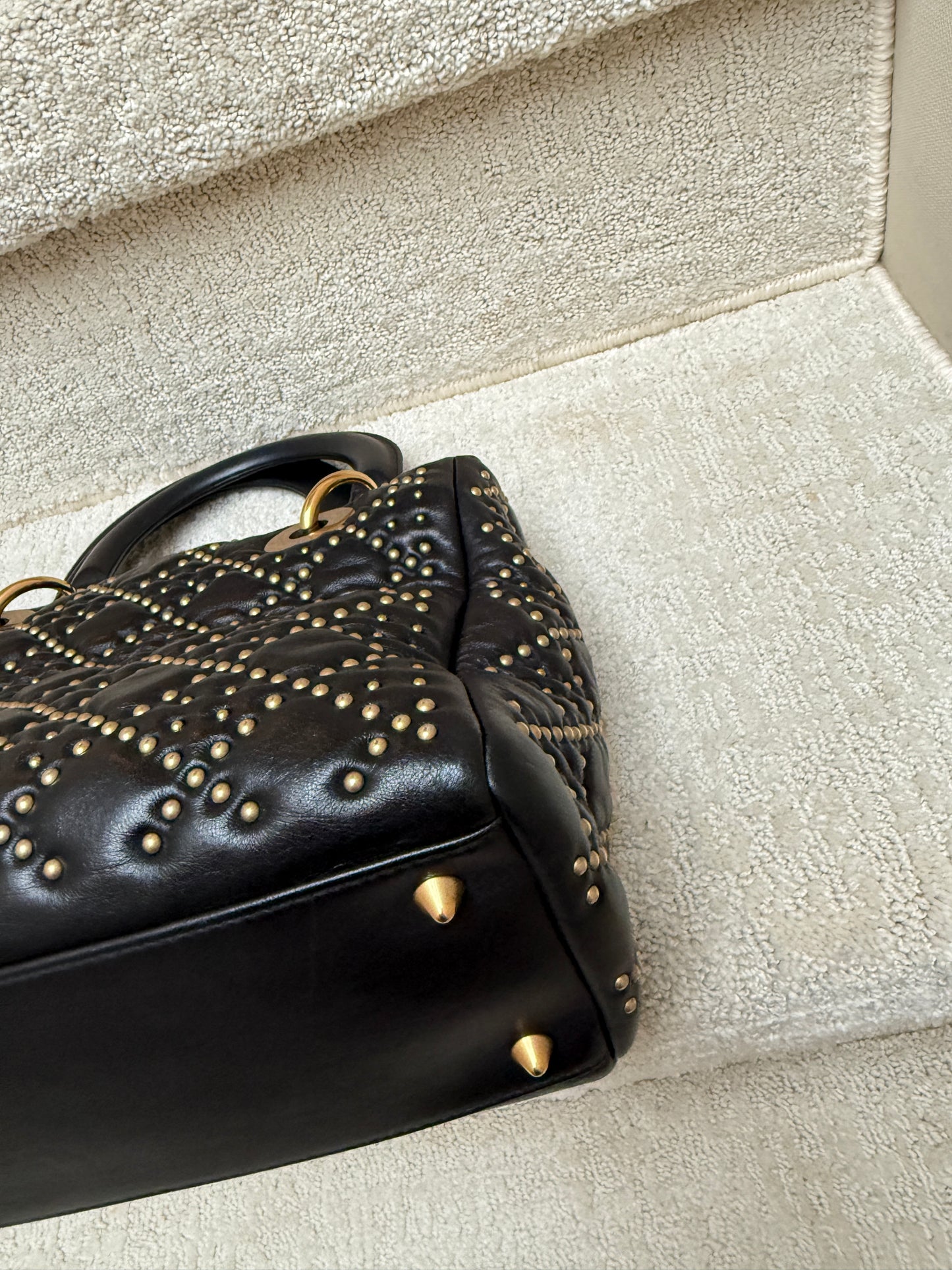 lady Dior medium black with studs consignment handbag