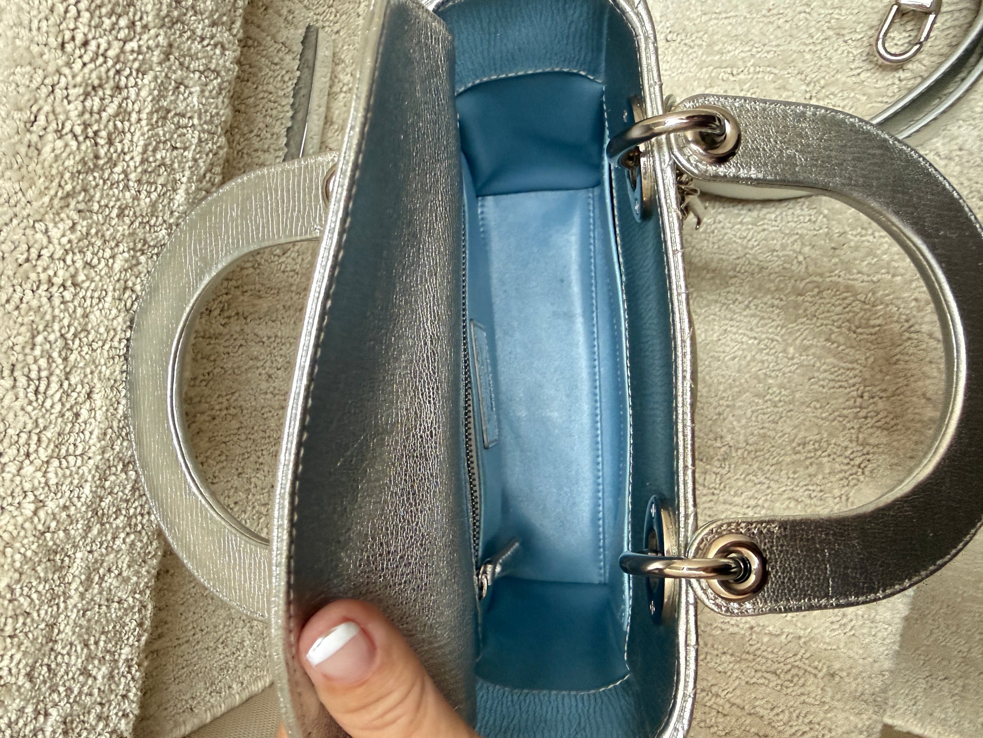 Lady Dior small my ABC handbag with blue leather interior for sale from purseonalshopper