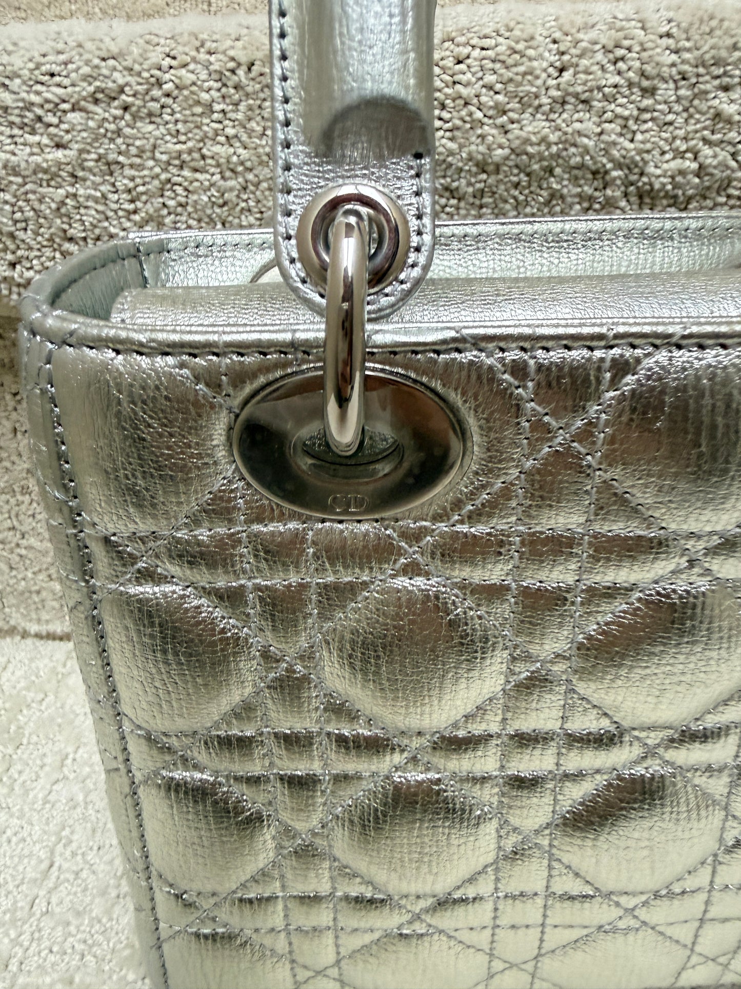 Christian Dior Lambskin Cannage Small My ABC in Silver