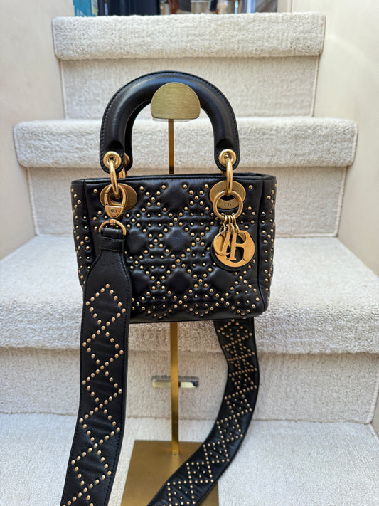 Lady Dior mini supple calfskin handbag front view