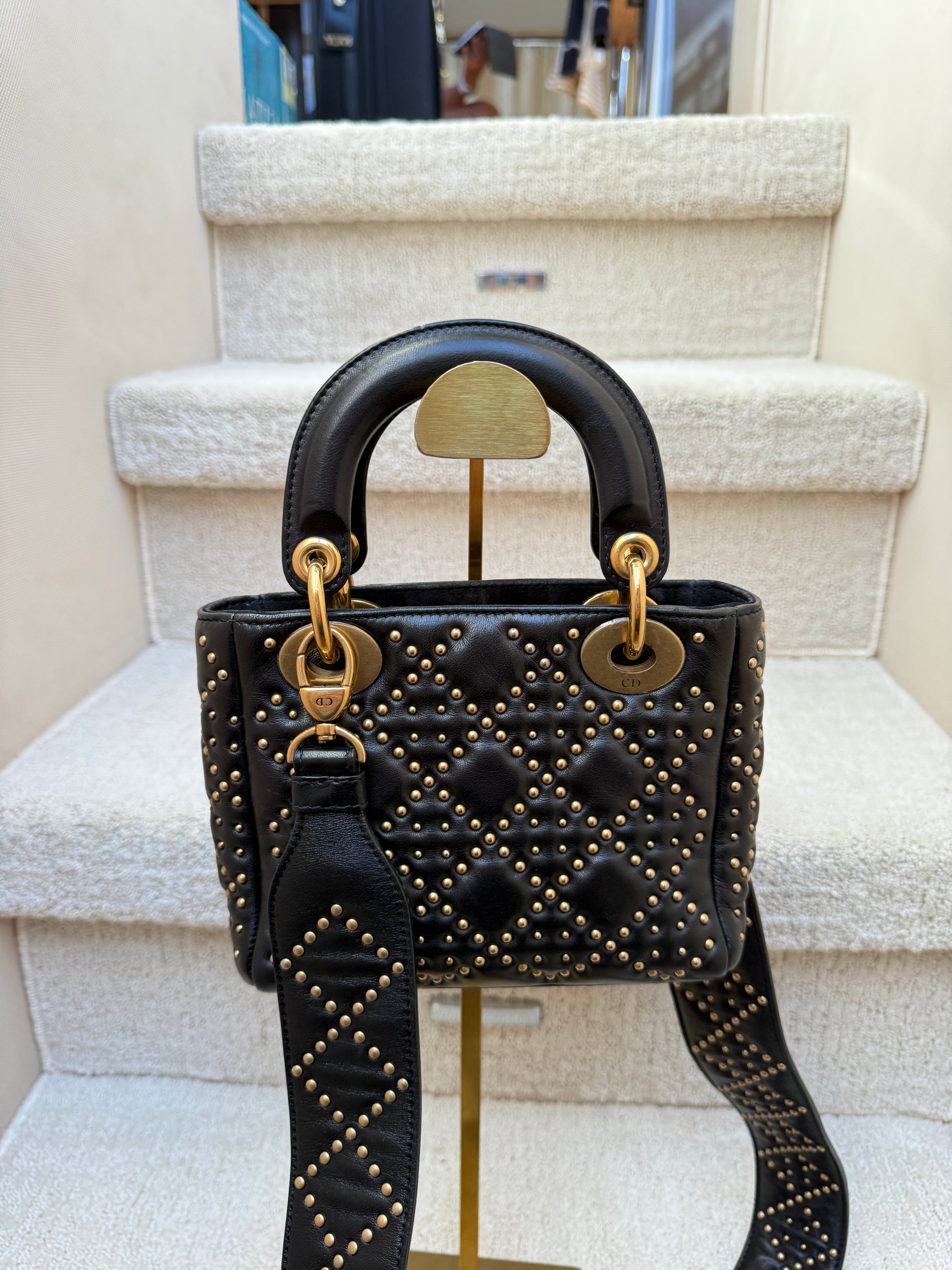 Lady Dior mini with studs in black used resale back view