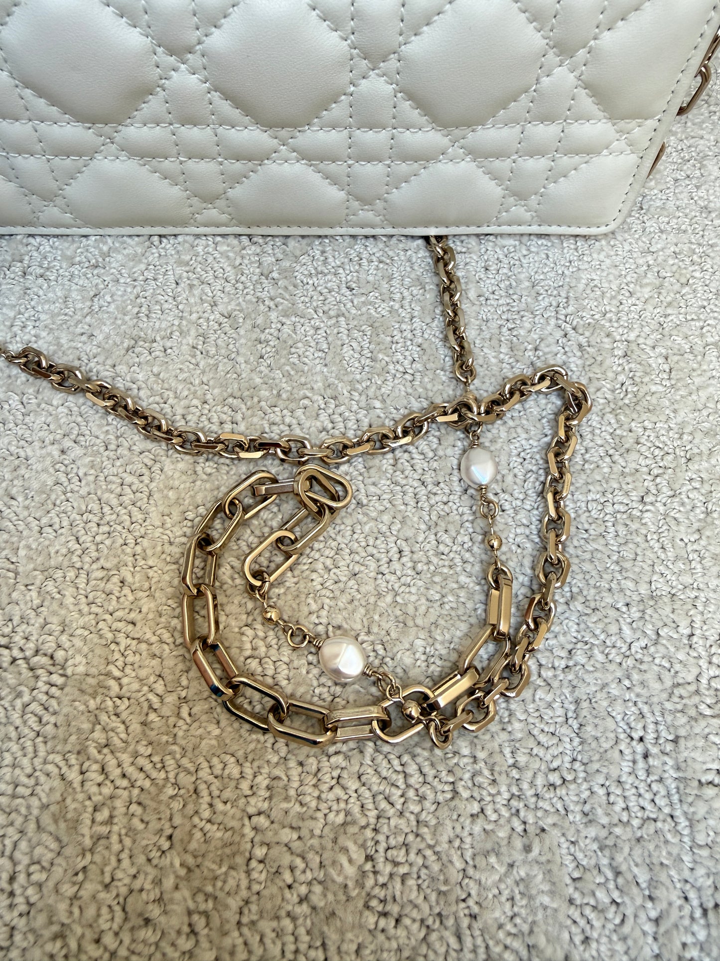 dior luxury handbag on chain in white preloved authentic