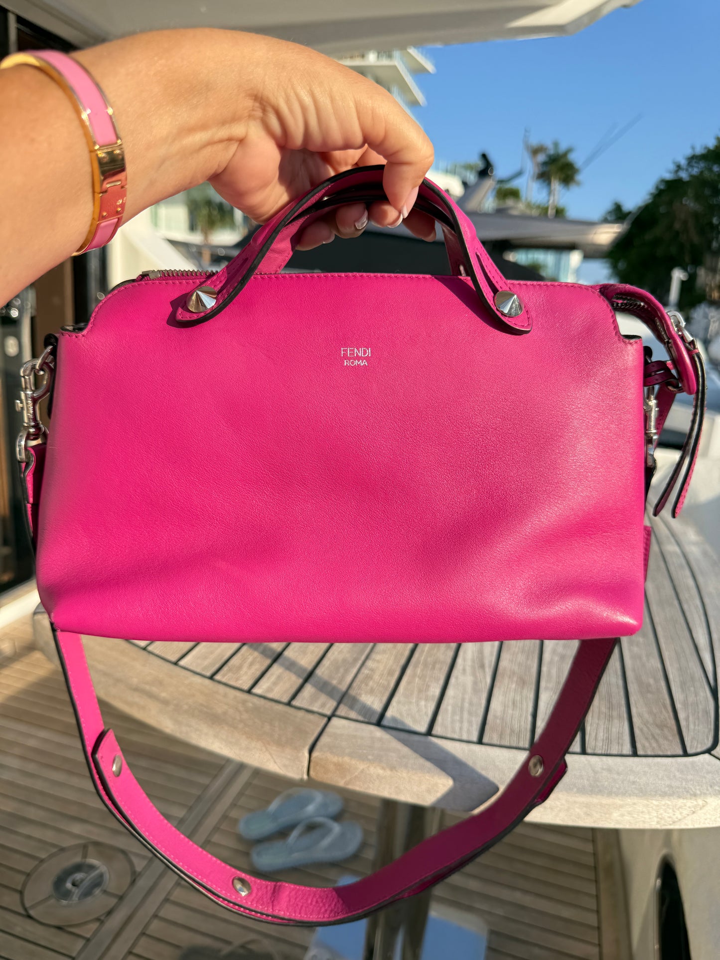 Fendi by the way bag in hot pink medium size full view outside