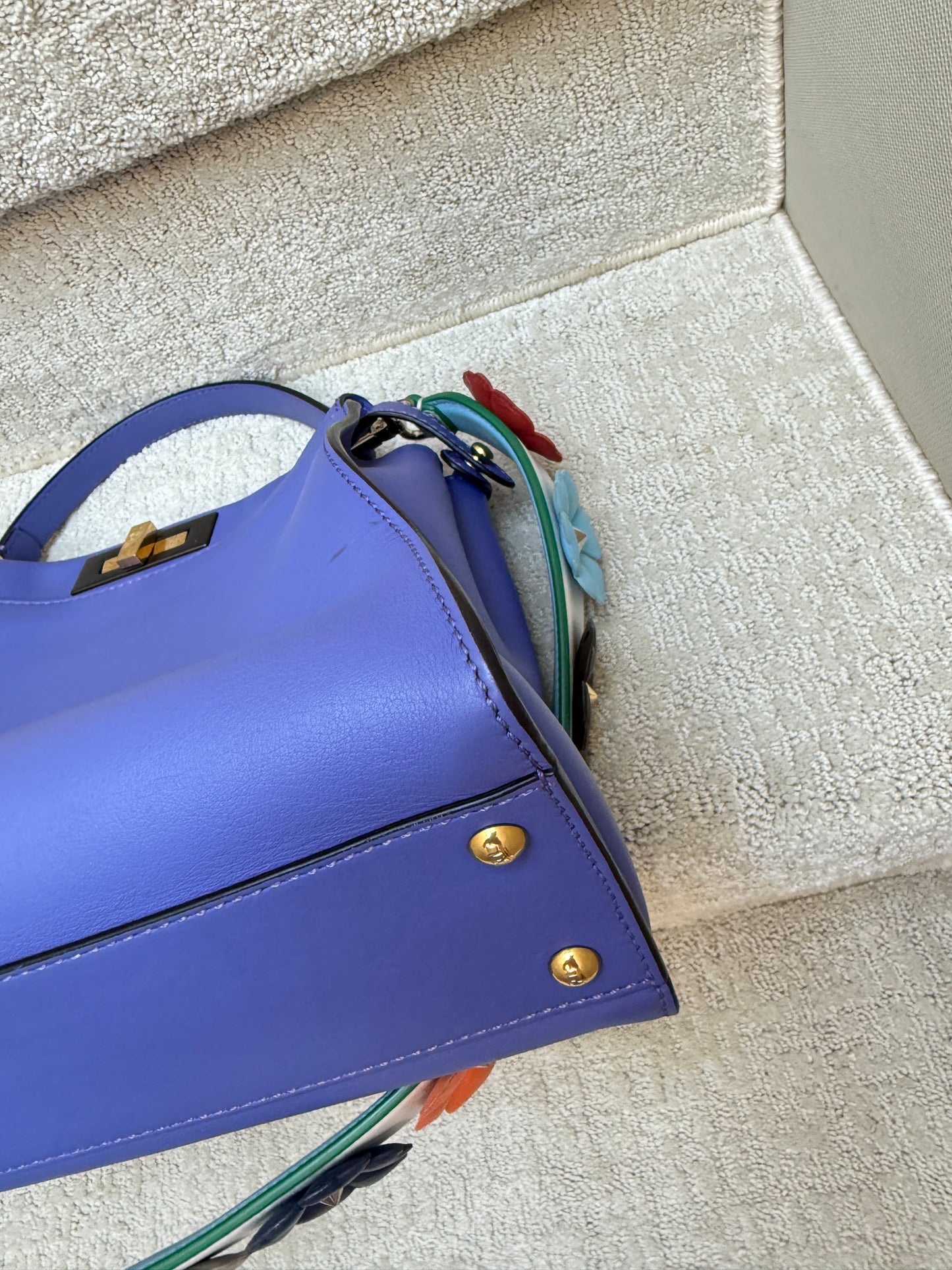 Fendi Vitello Medium Peekaboo Iconic Satchel Violet Soft with optional flowerland strap