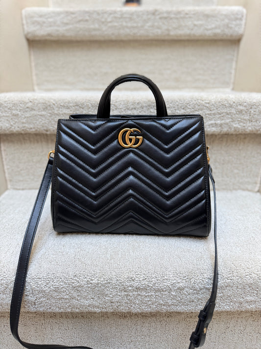 Gucci Calfskin Matelasse Small GG Marmont Tote in Black