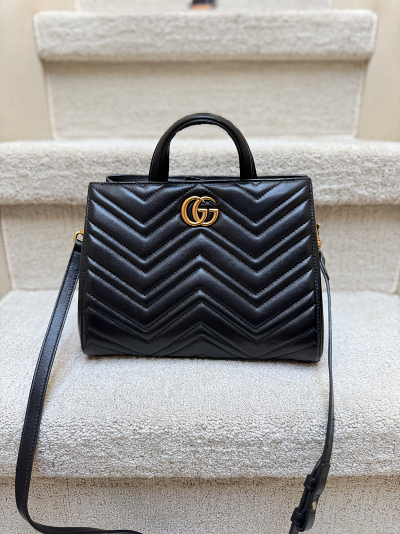 Gucci Calfskin Matelasse Small GG Marmont Tote in Black