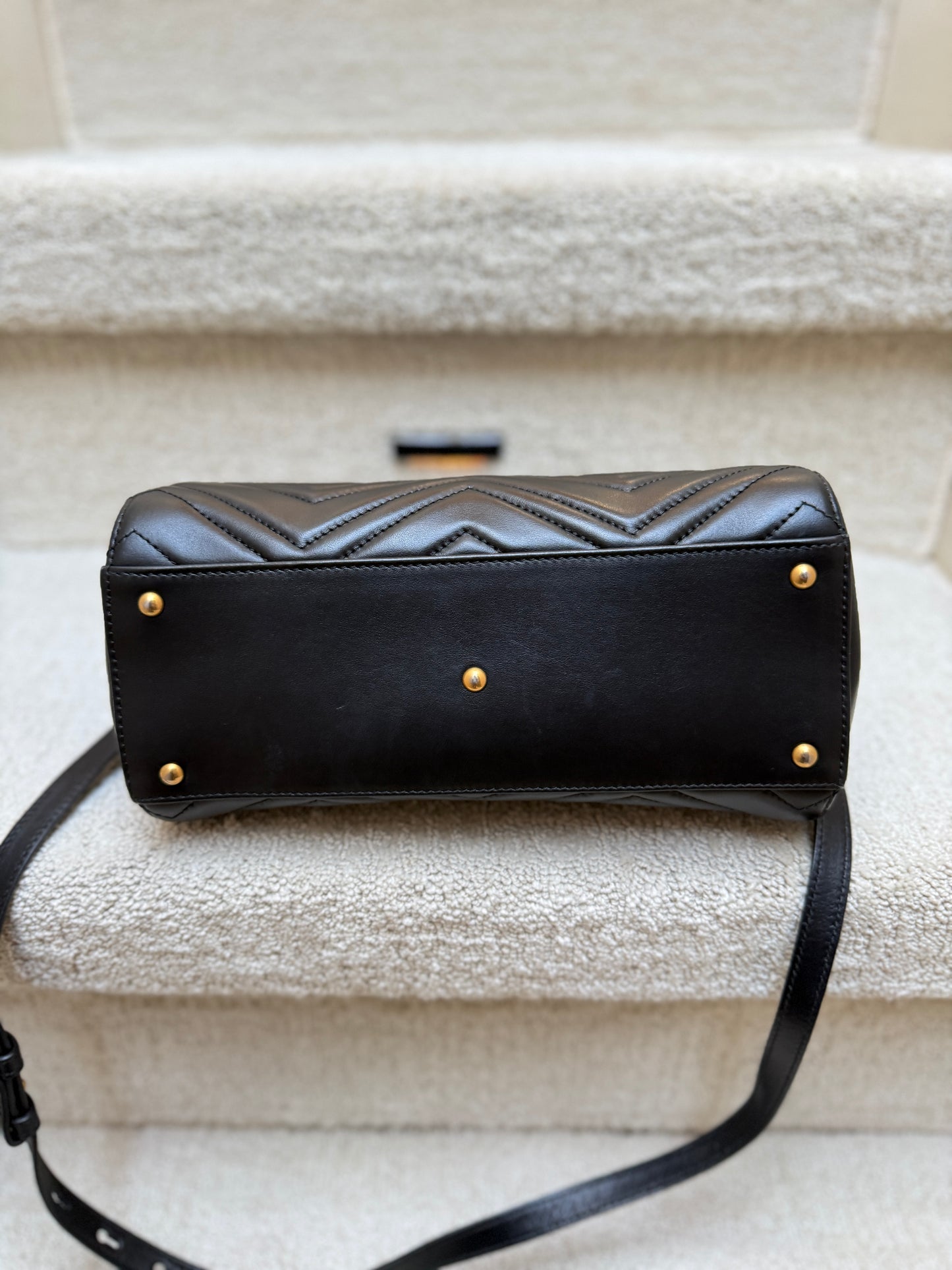 Gucci Calfskin Matelasse Small GG Marmont Tote in Black