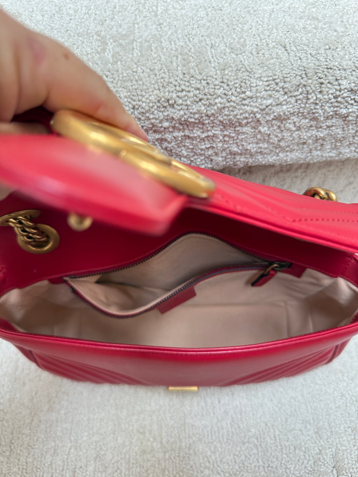 Gucci Calfskin Matelasse Small GG Marmont Shoulder Bag Red