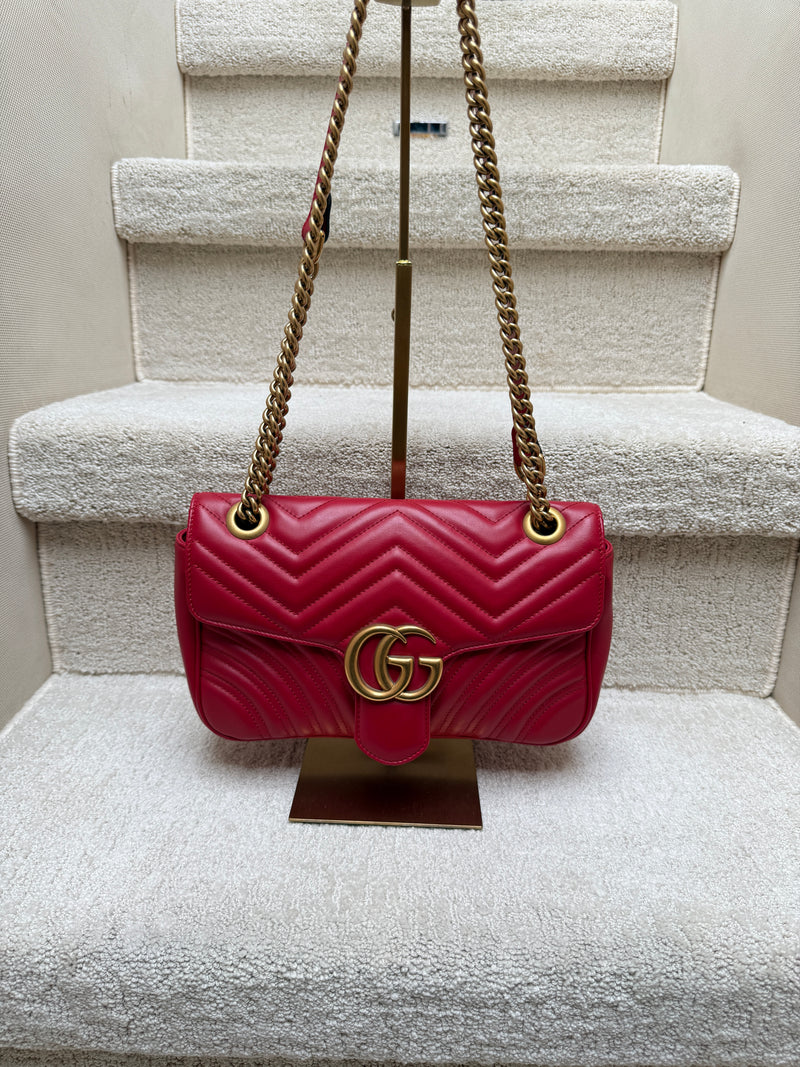 Gucci Calfskin Matelasse Small GG Marmont Shoulder Bag Red