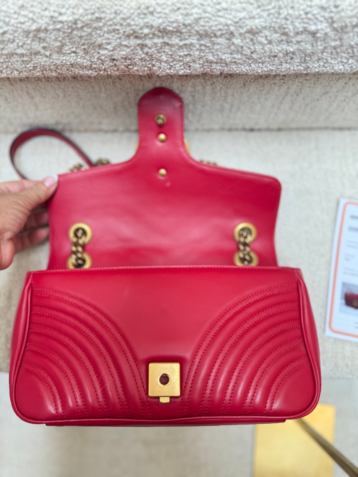 Gucci Calfskin Matelasse Small GG Marmont Shoulder Bag Red