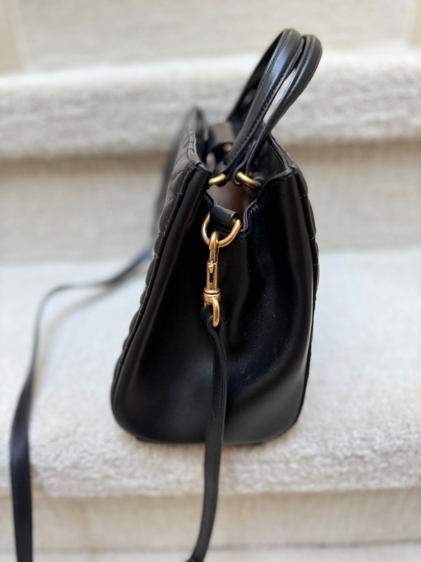 Gucci Calfskin Matelasse Small GG Marmont Tote in Black