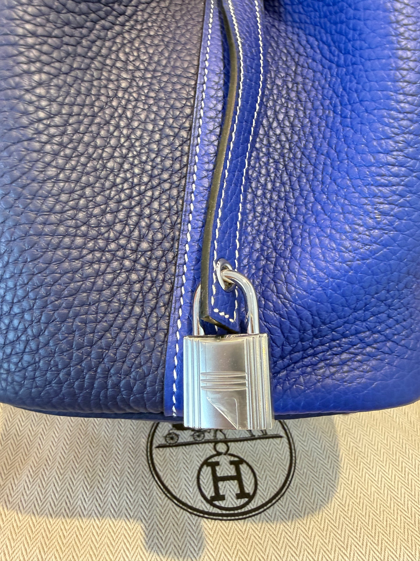 Hermes picotin 18 close up of lock with stickers on