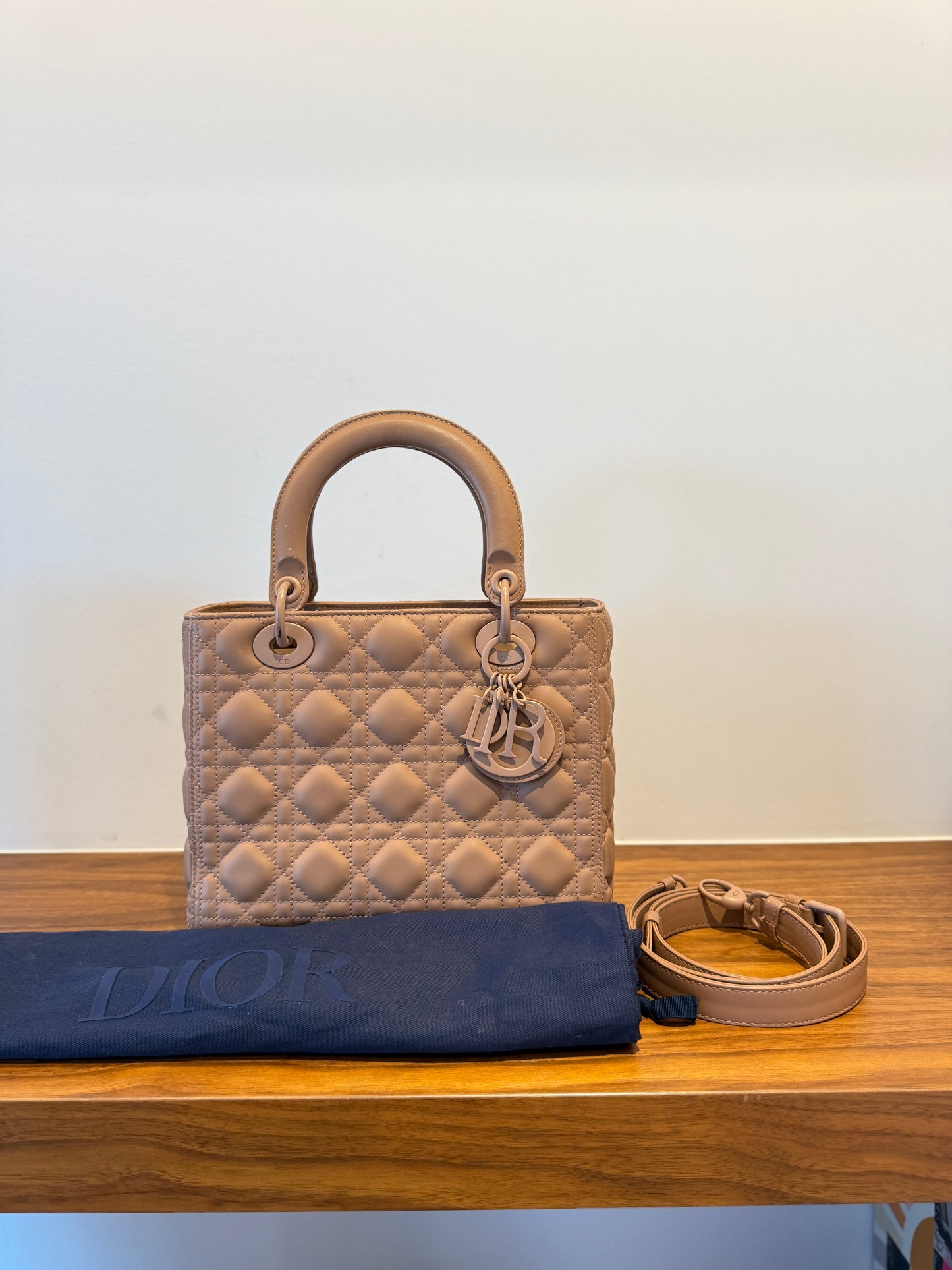 Dior Lady Dior Monochrome in Medium Size Beige Cannage Leather