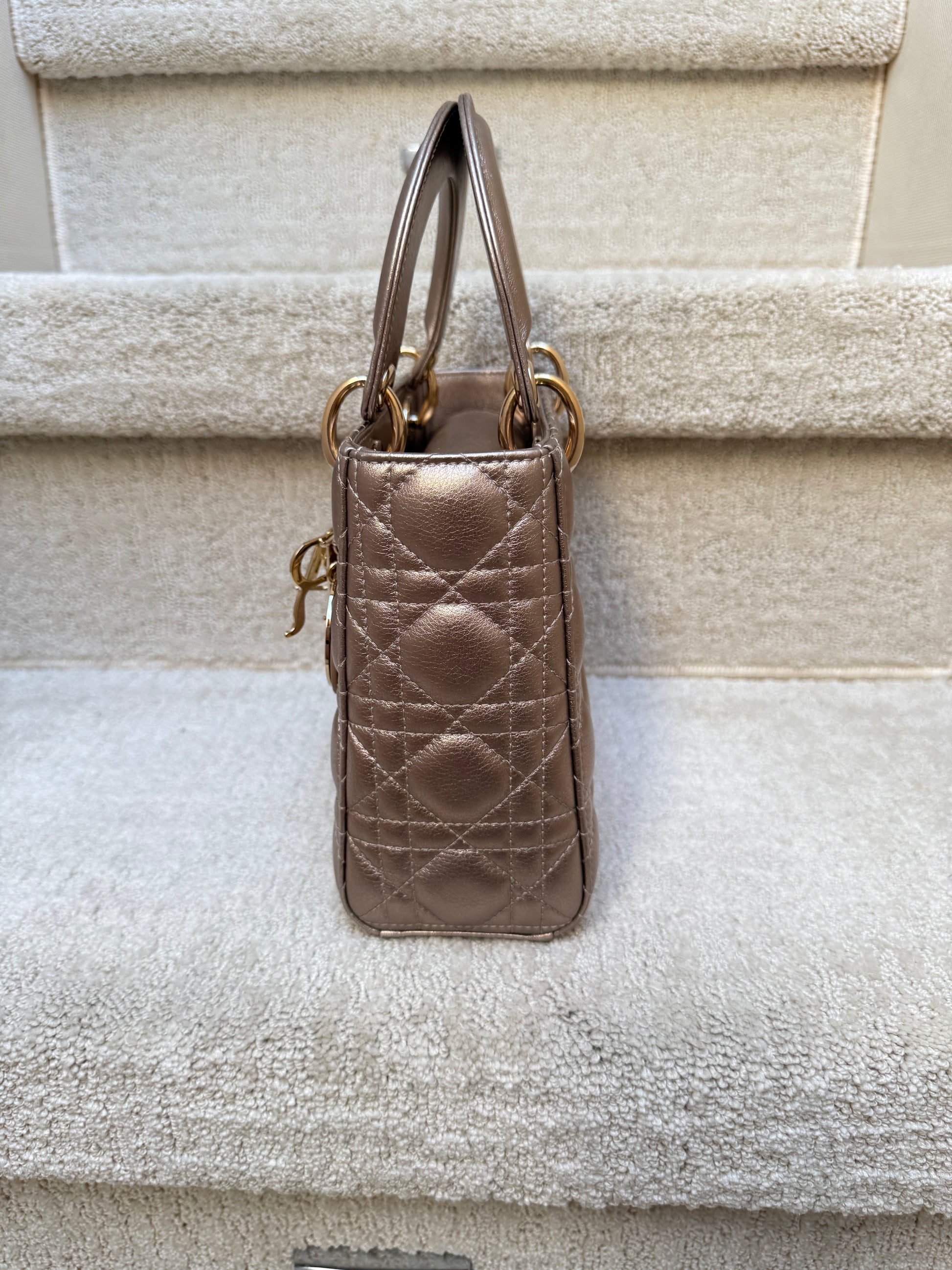 Lady Dior abd size small in pink champagne with gold hardware resale excellent condition