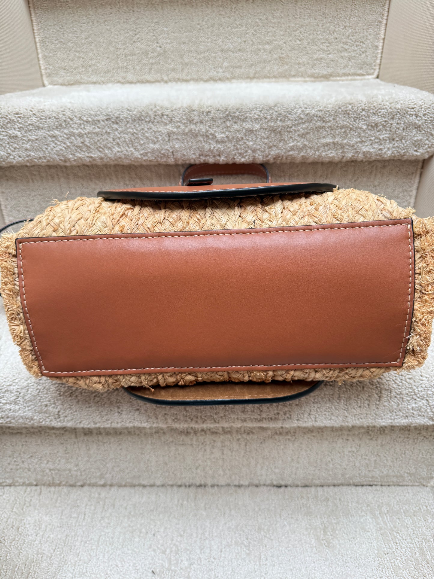 Loewe Dual Gate Satchel in Raffia & Brown Leather