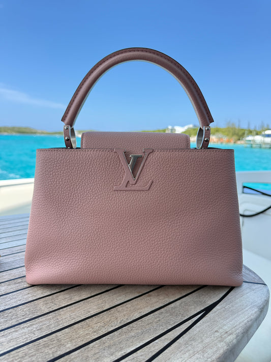 Louis Vuitton Capucines handbag PM in pink is authentic and pre-owned